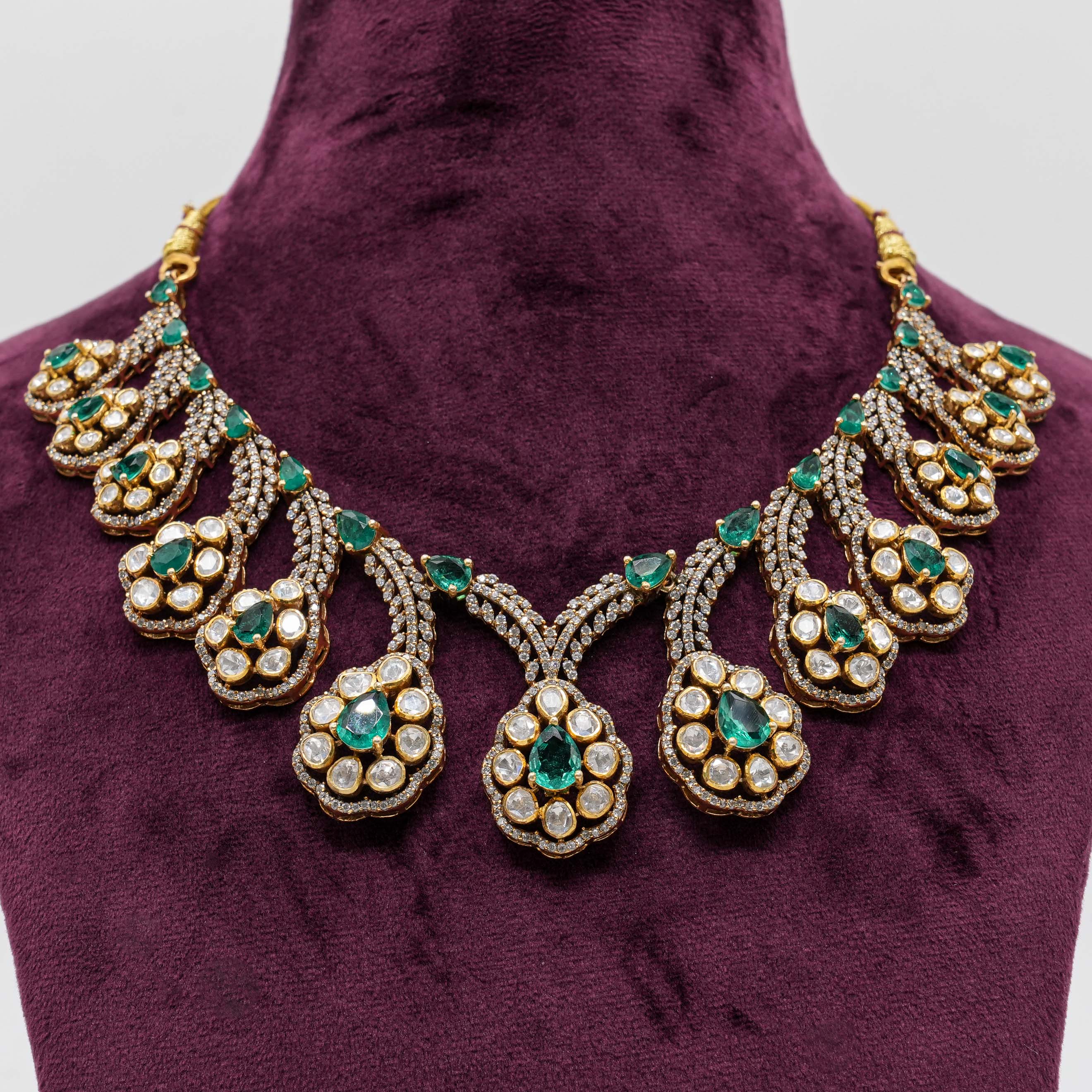 Ved Jewellers - Emerald Diamond Necklace Set