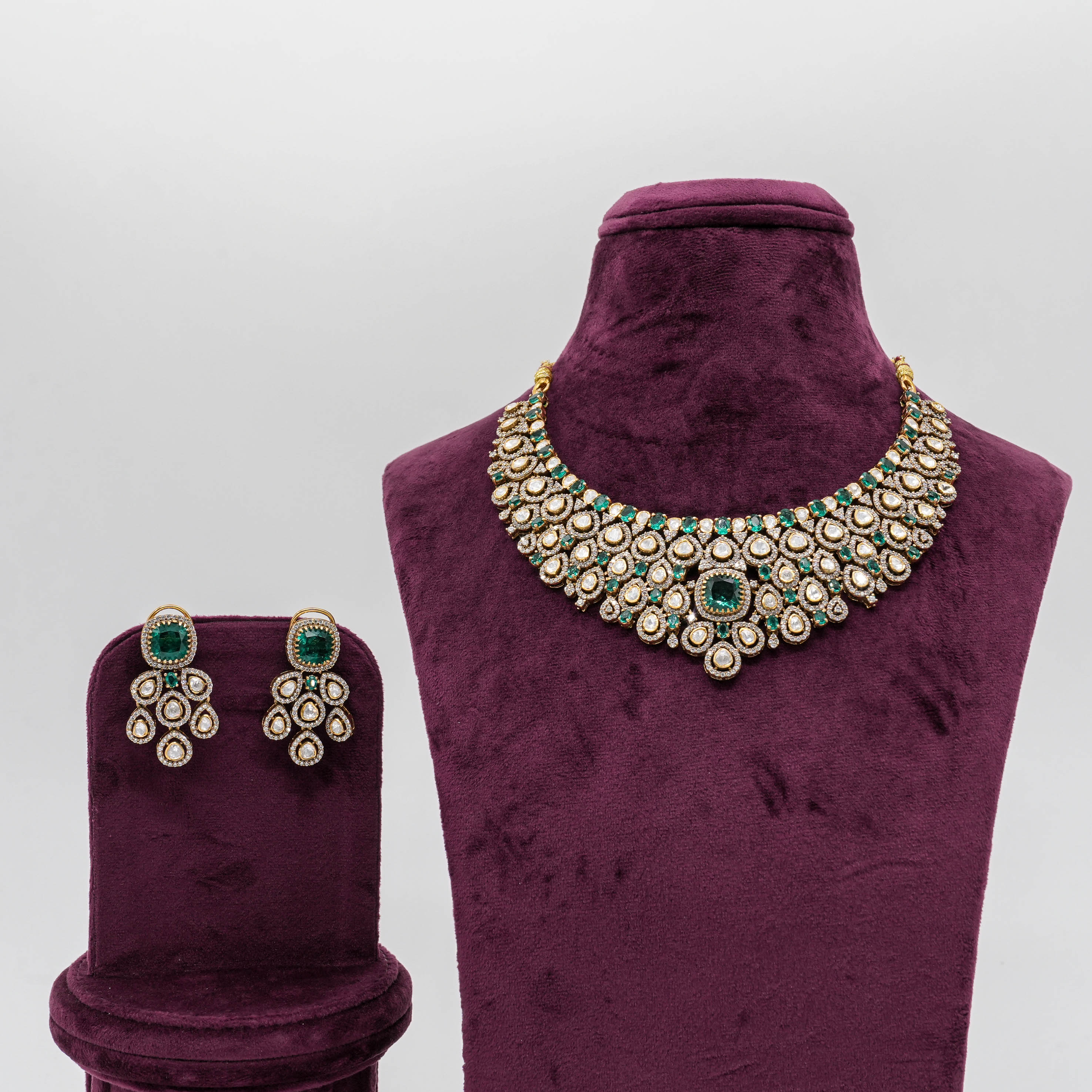 Ved Jewellers - Emerald Stone Necklace Set