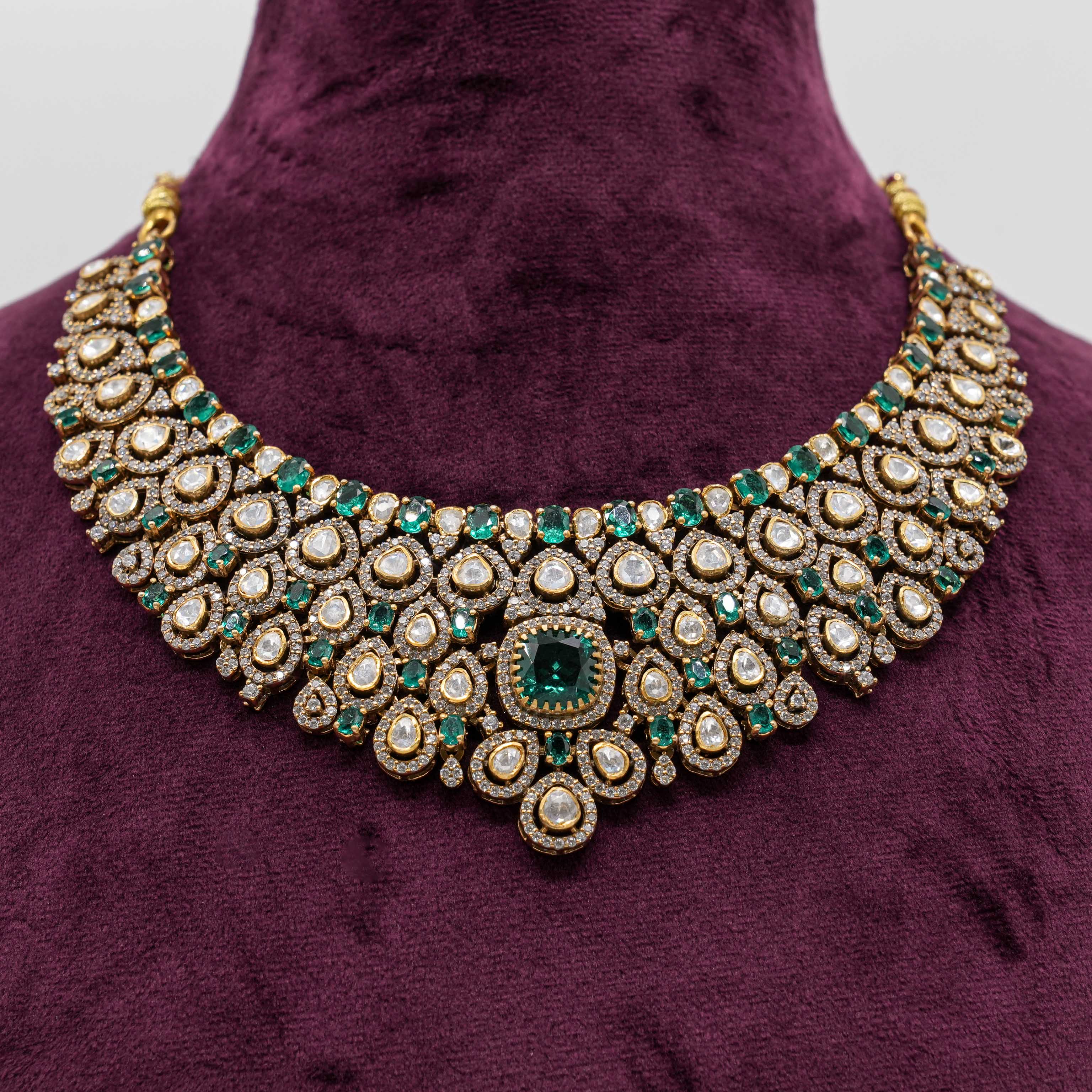 Ved Jewellers - Emerald Stone Necklace Set