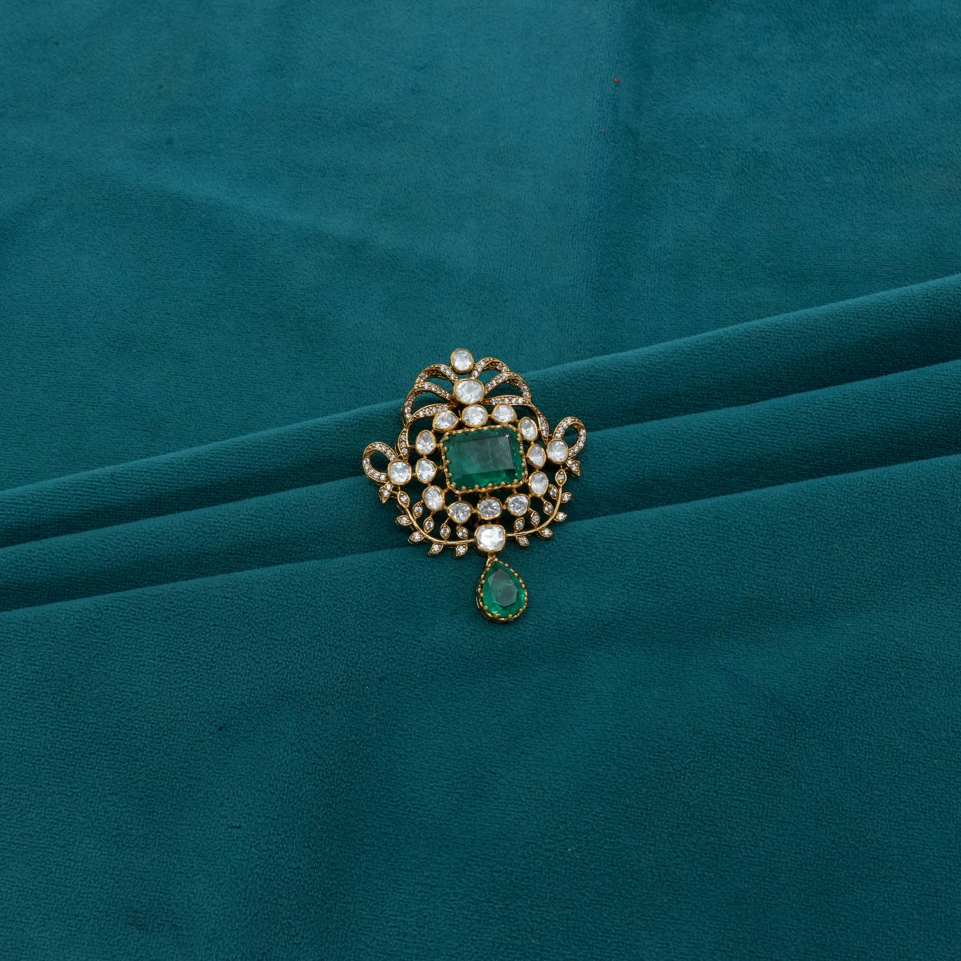 Ved Jewellers - Emerald Diamond Brooch