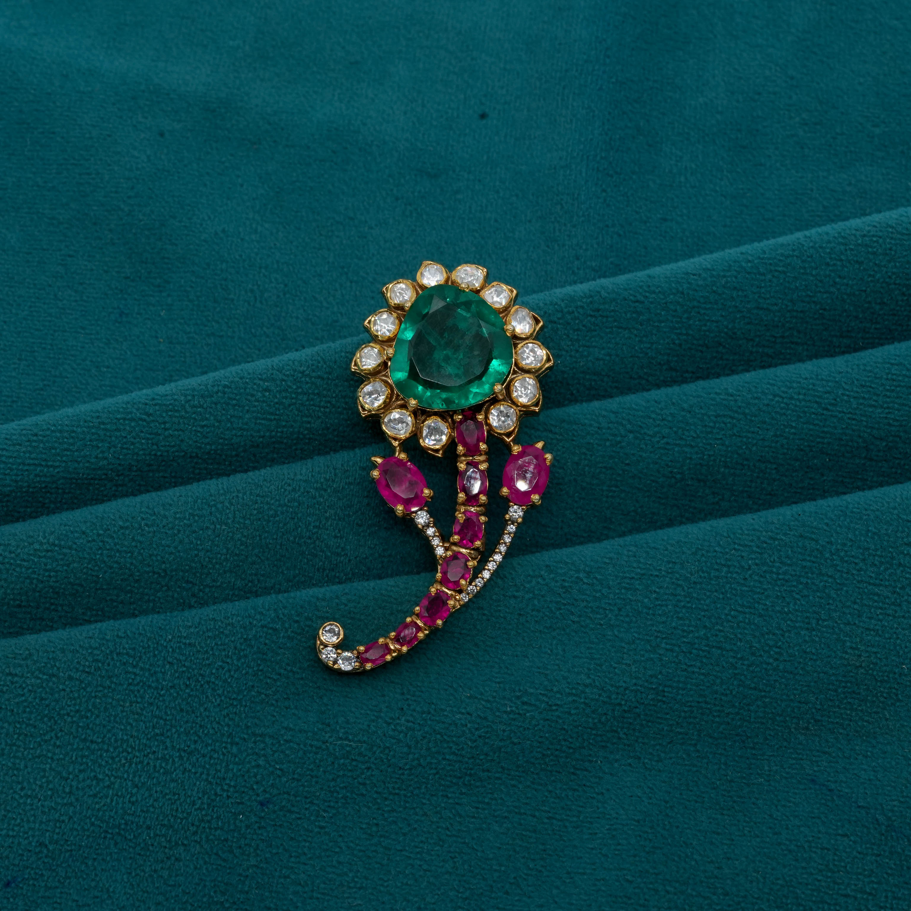 Ved Jewellers - Emerald Ruby Brooch