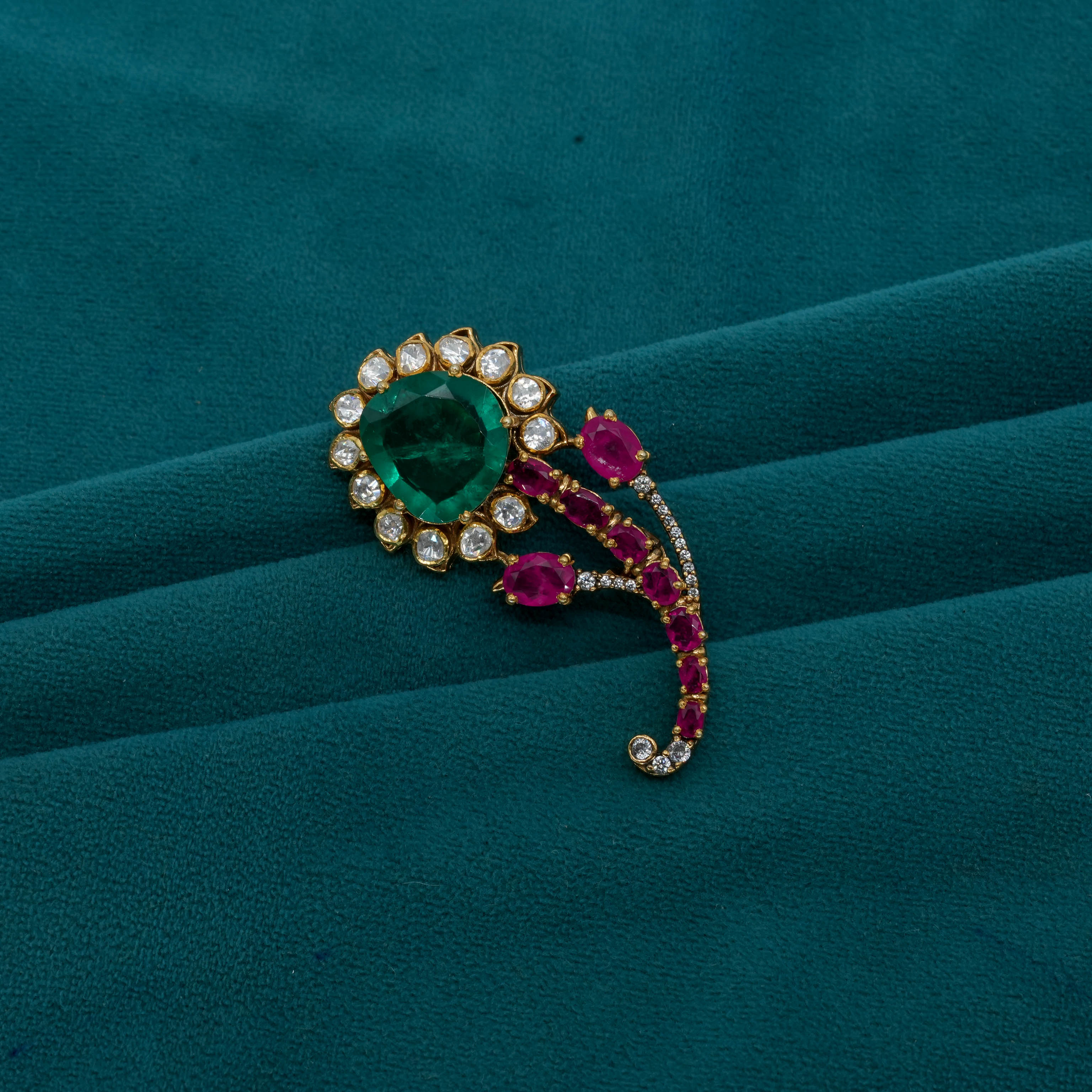 Ved Jewellers - Emerald Ruby Brooch