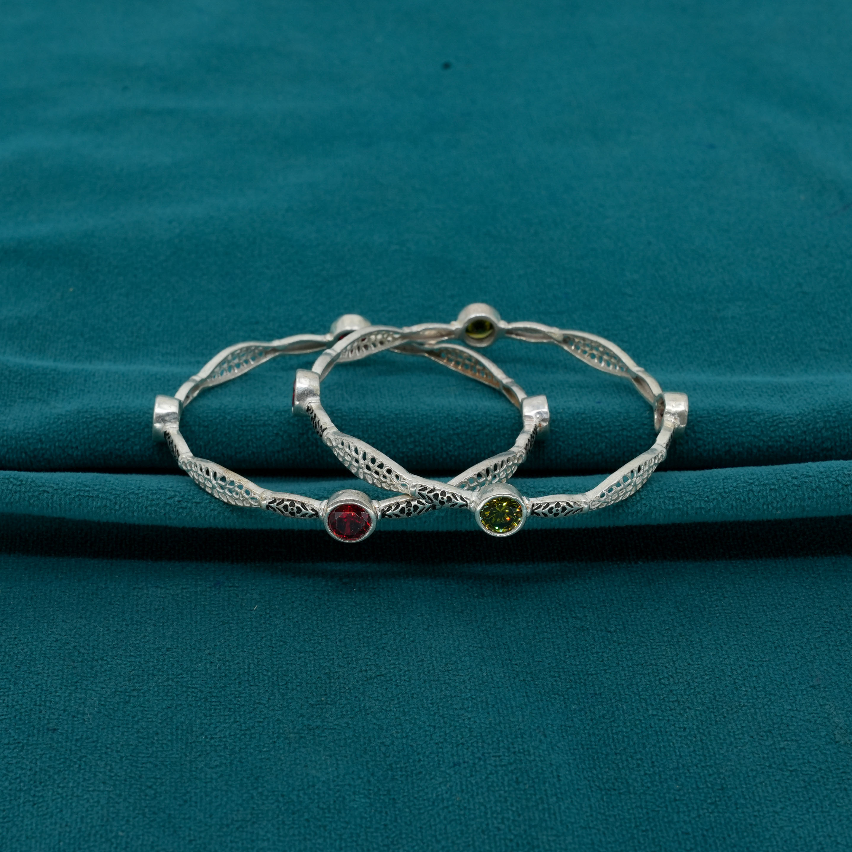 Ved Jewellers - Silver Gemstone Bangles
