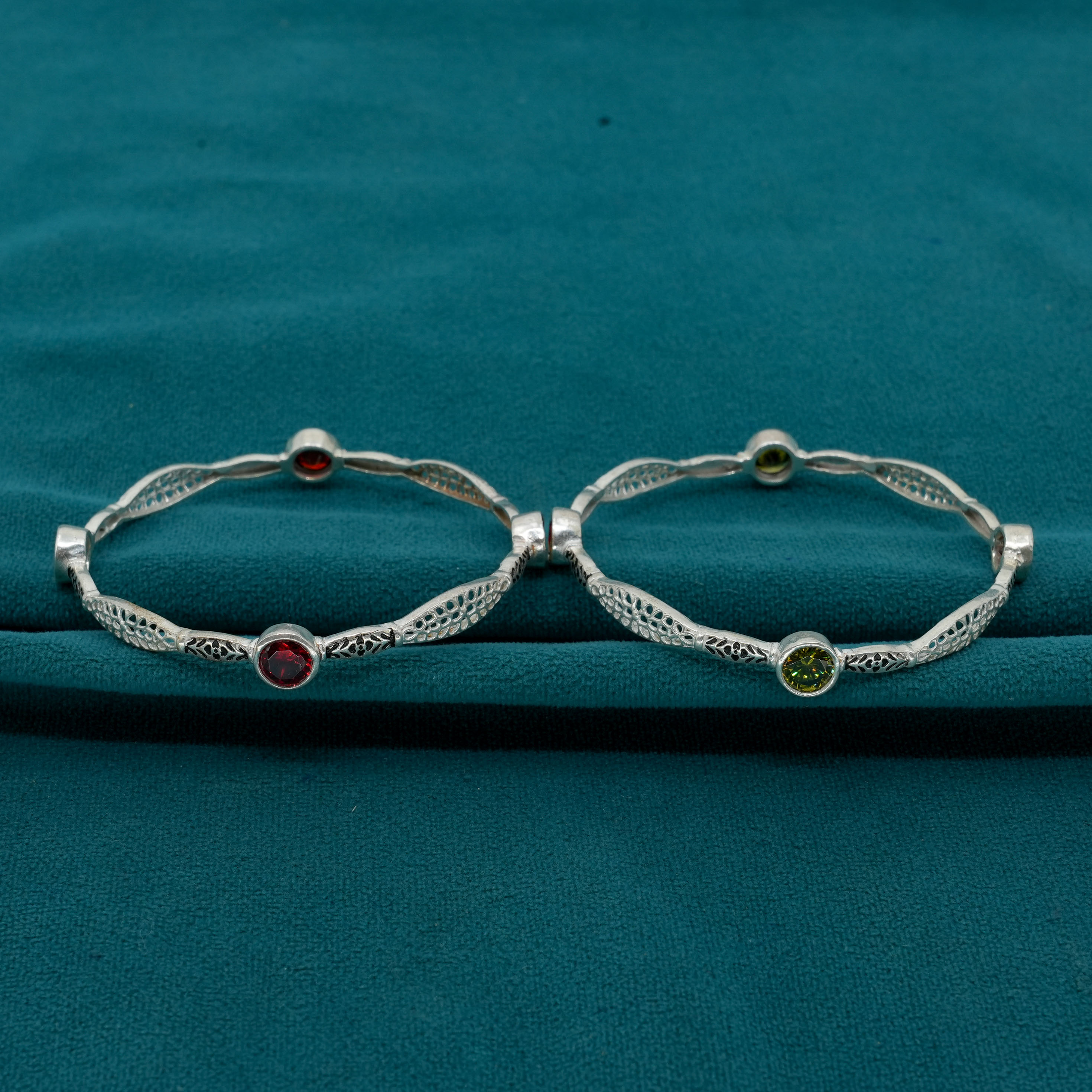 Ved Jewellers - Silver Gemstone Bangles