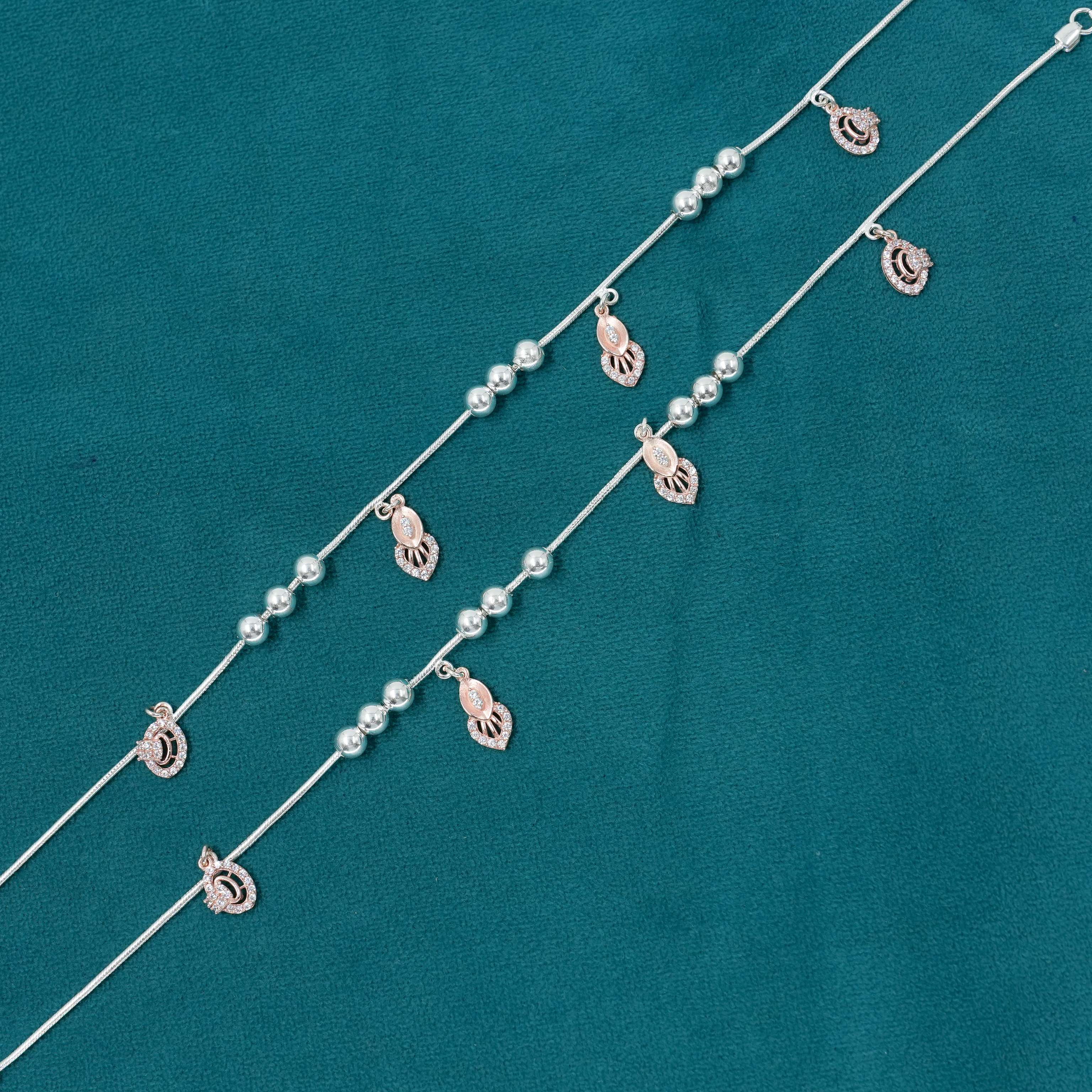 Silver Beaded Anklets