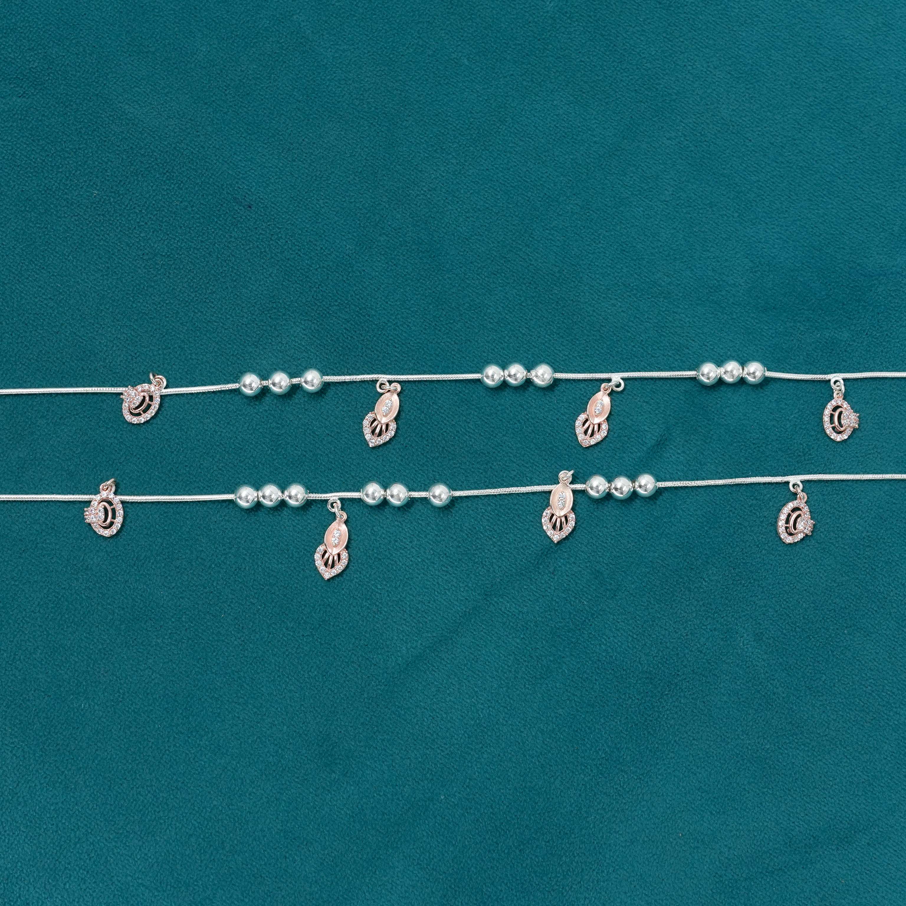 Silver Beaded Anklets