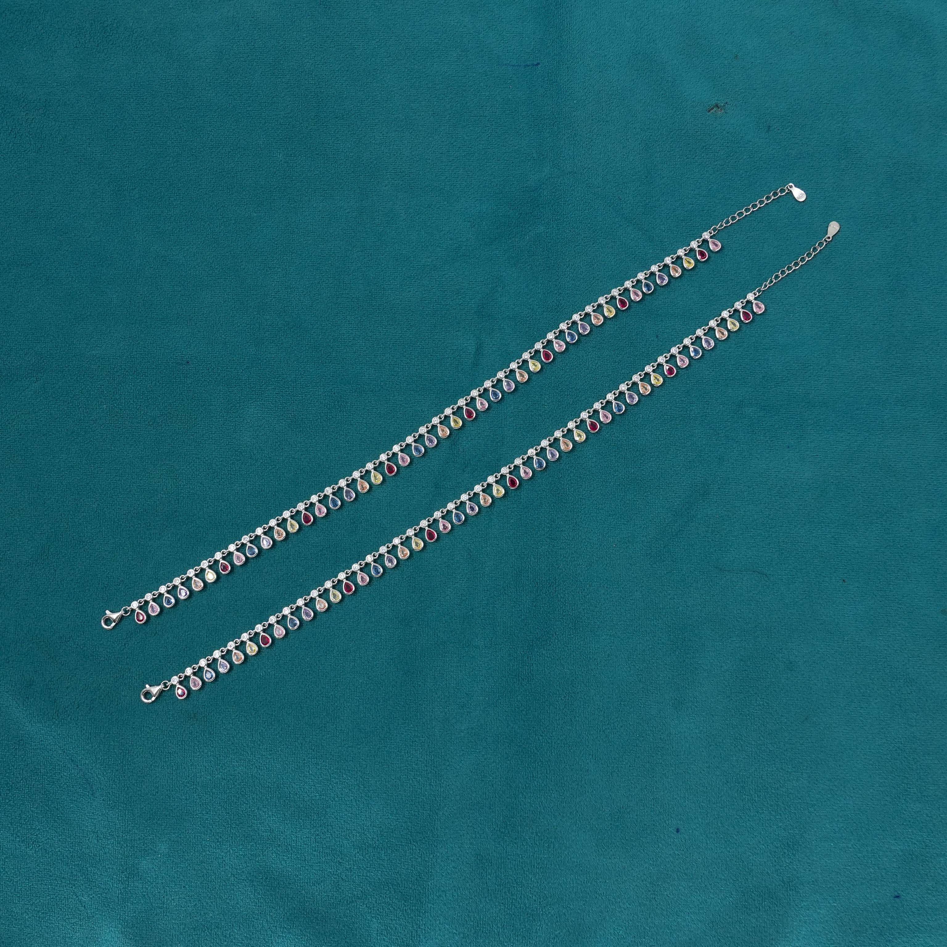 Ved Jewellers - Silver Tear Drop Anklets