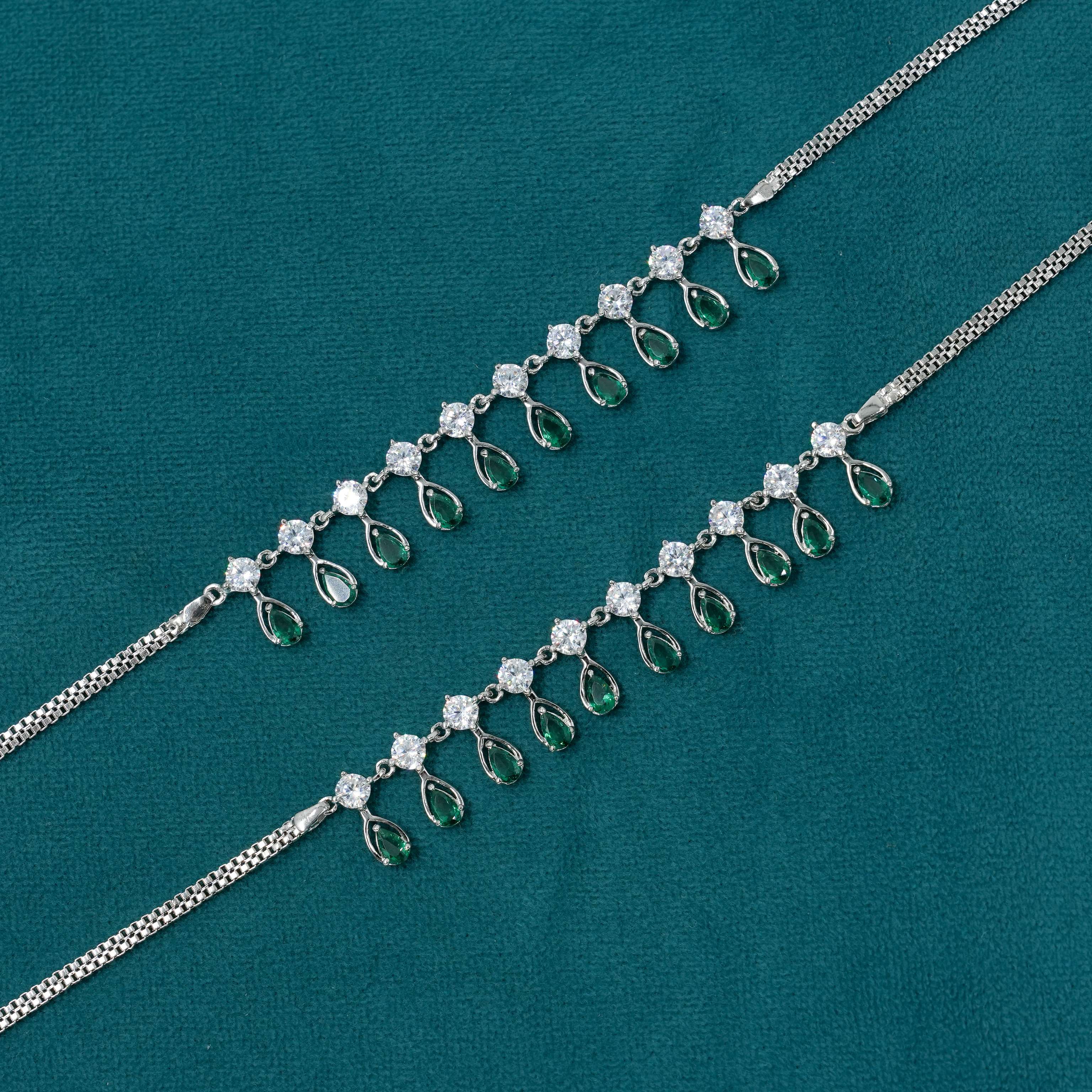 Ved Jewellers - Silver Pear Drop Anklets