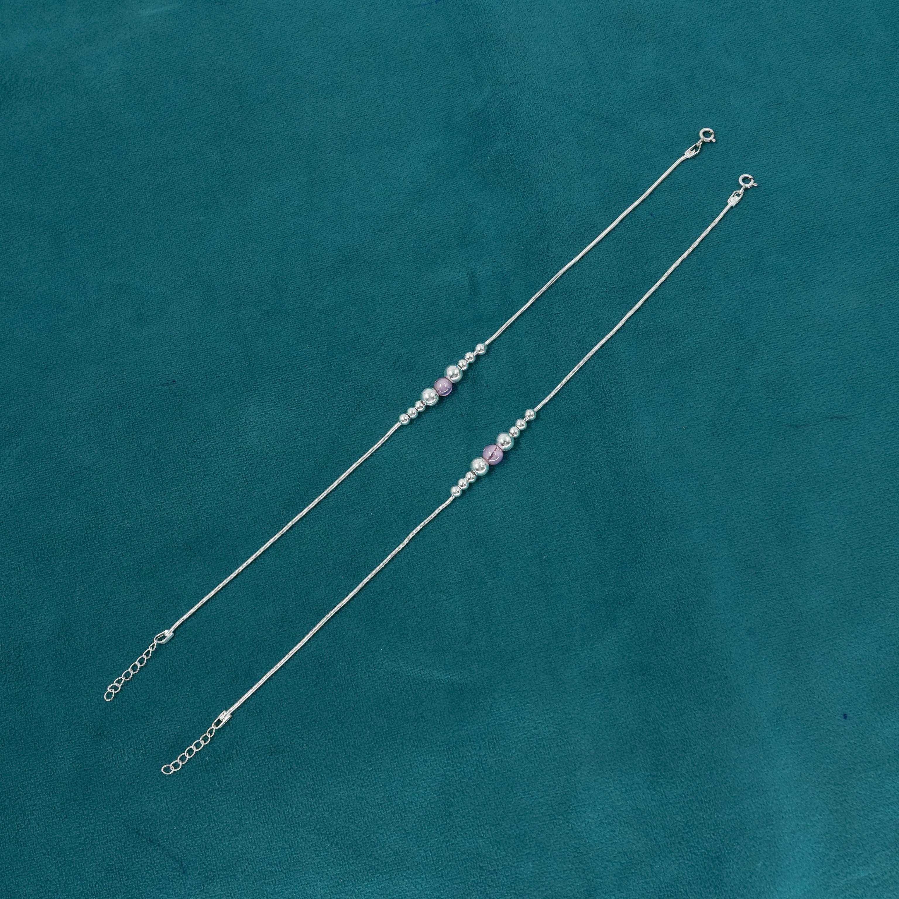 Ved Jewellers - Silver Beaded Anklets