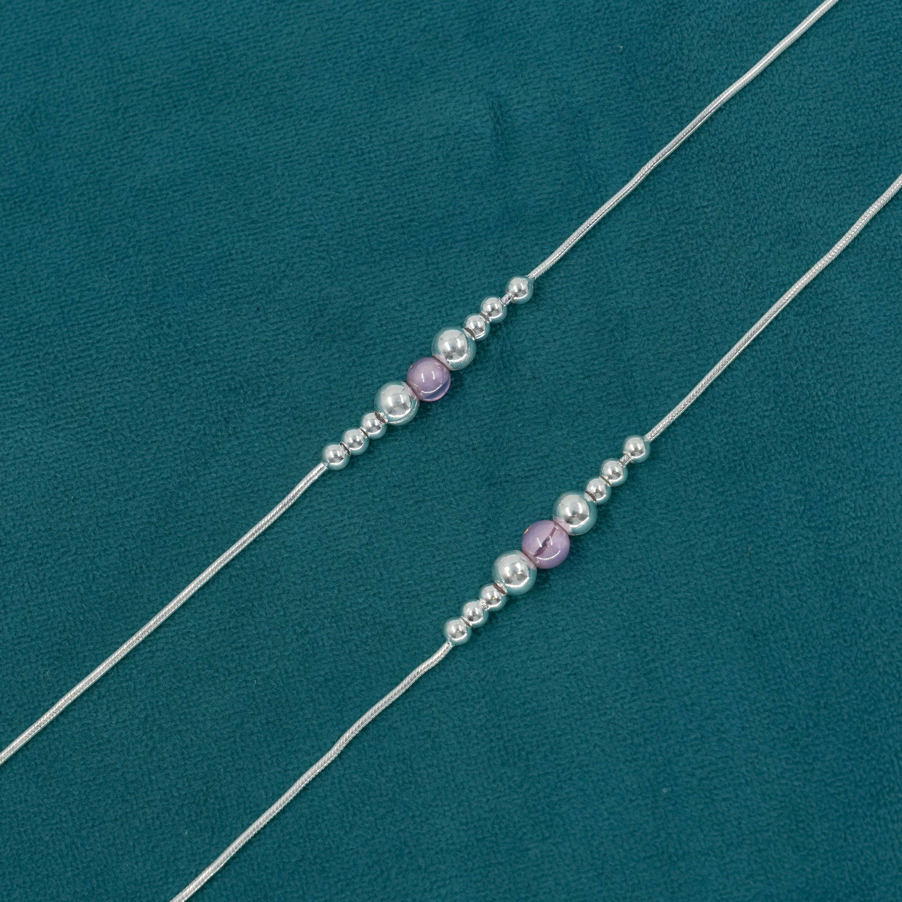 Ved Jewellers - Silver Beaded Anklets