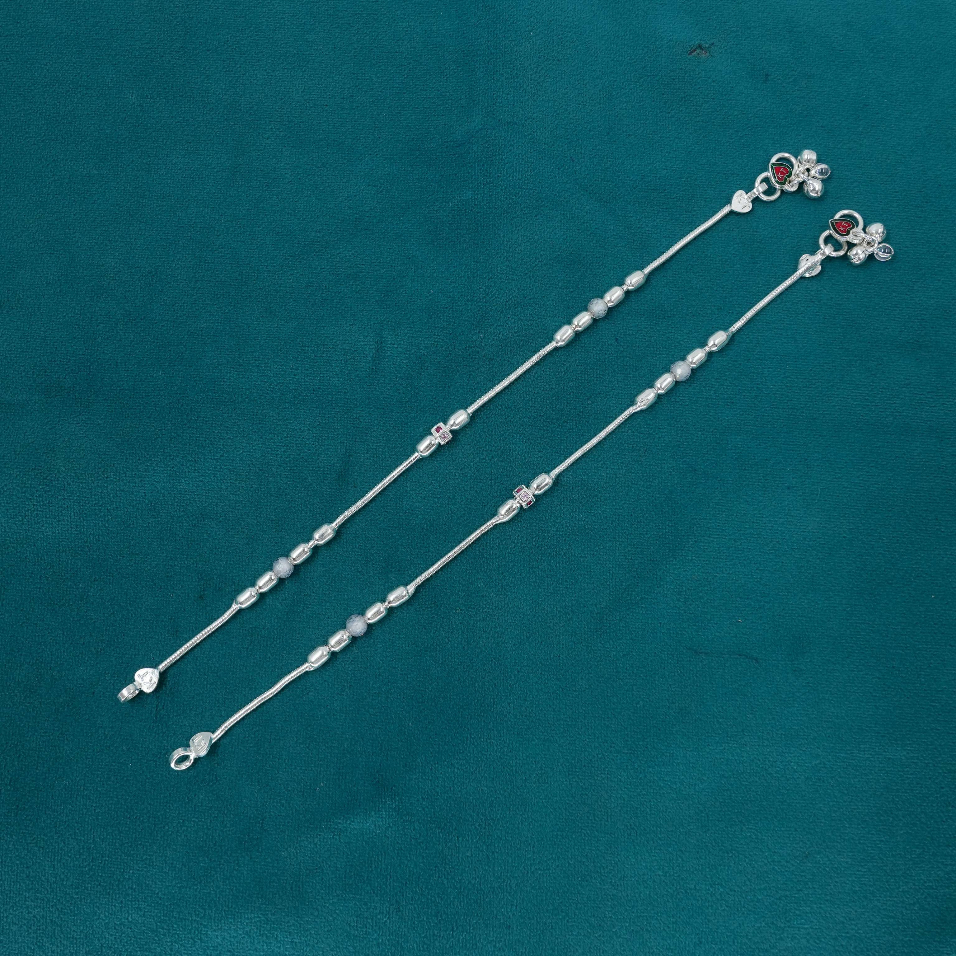 Ved Jewellers - Silver Beaded Anklets