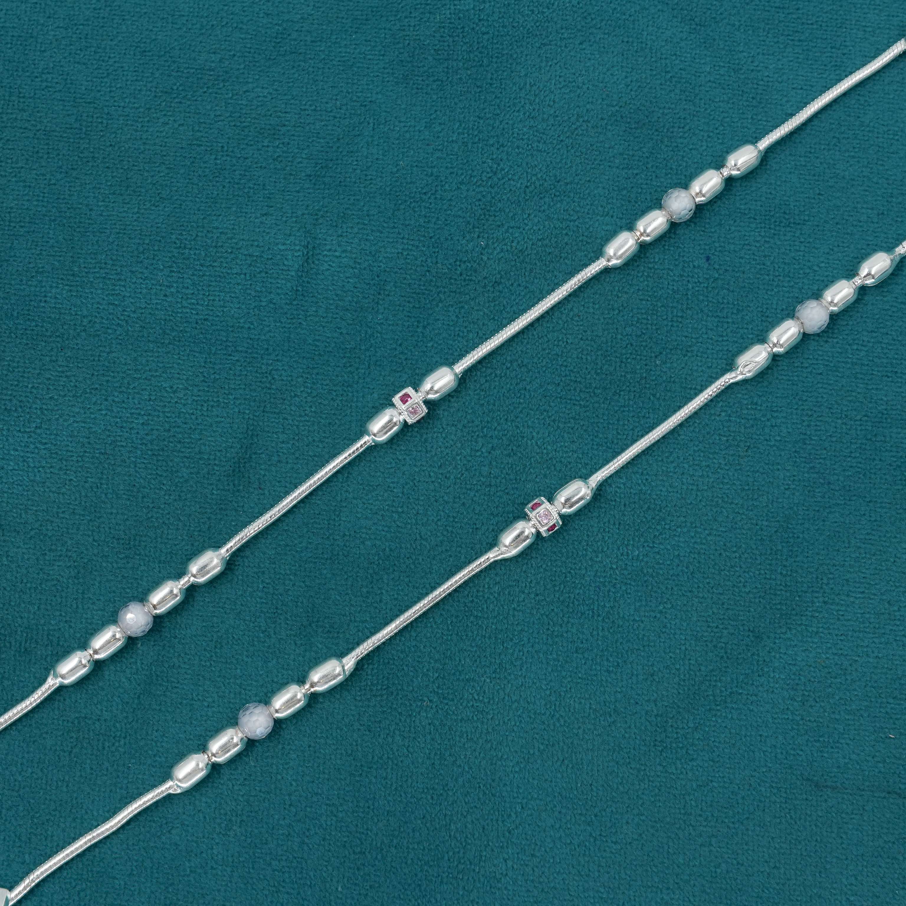 Ved Jewellers - Silver Beaded Anklets