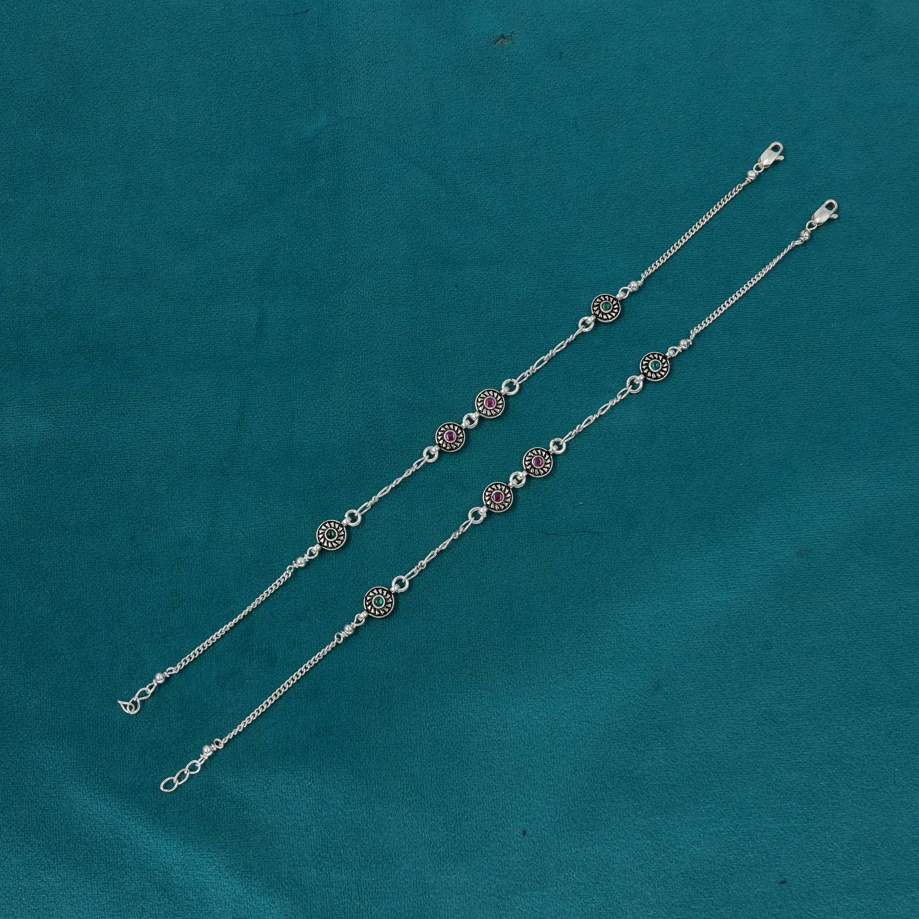 Ved Jewellers - Silver Floral Anklets