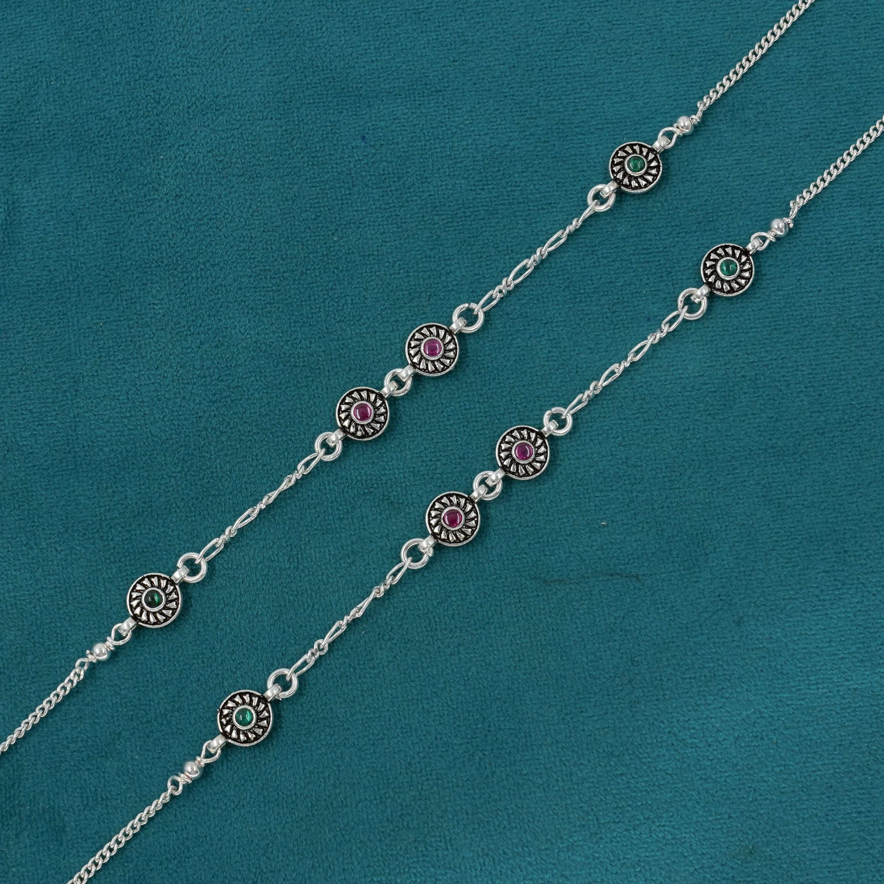 Ved Jewellers - Silver Floral Anklets