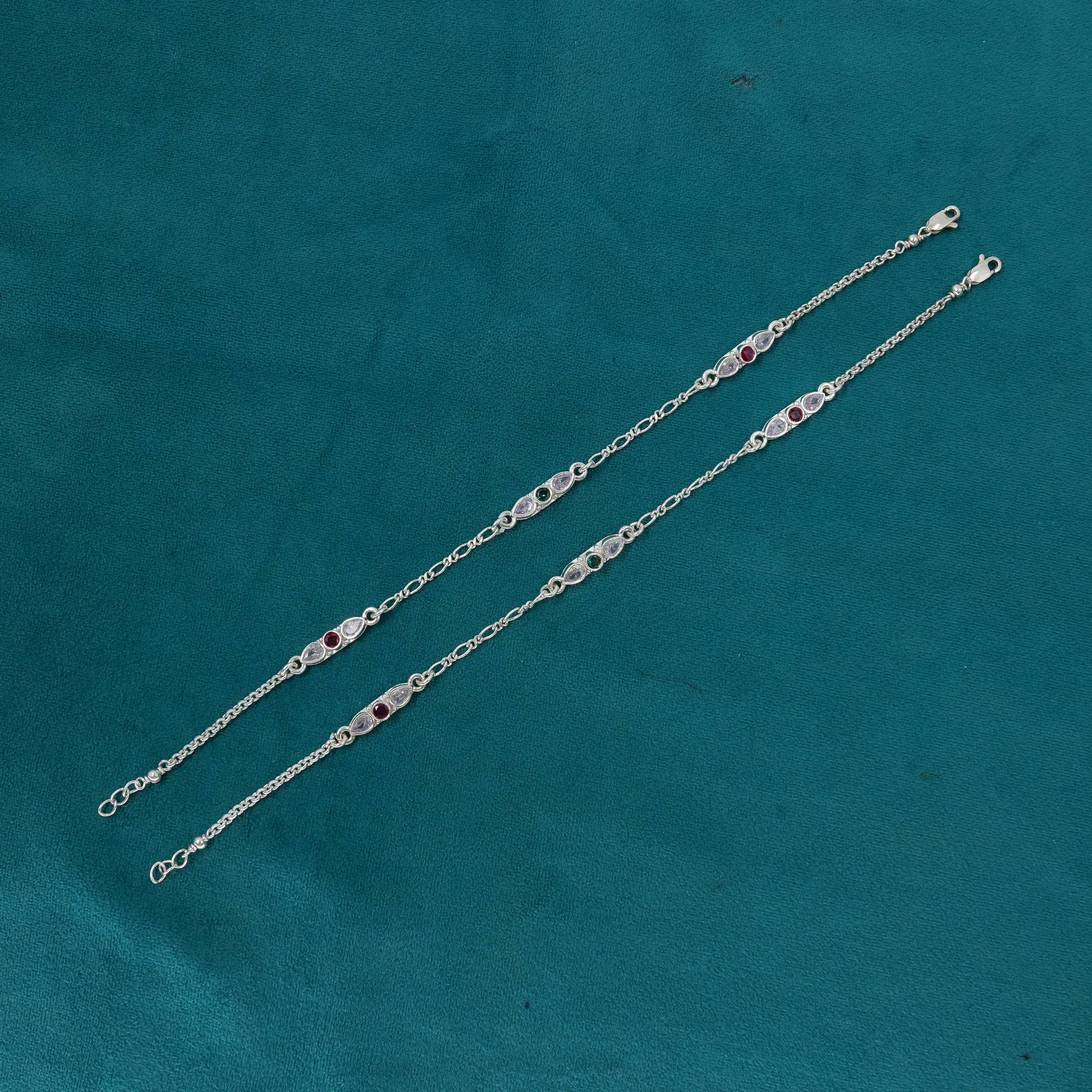 Ved Jewellers - Silver Gemstone Anklets