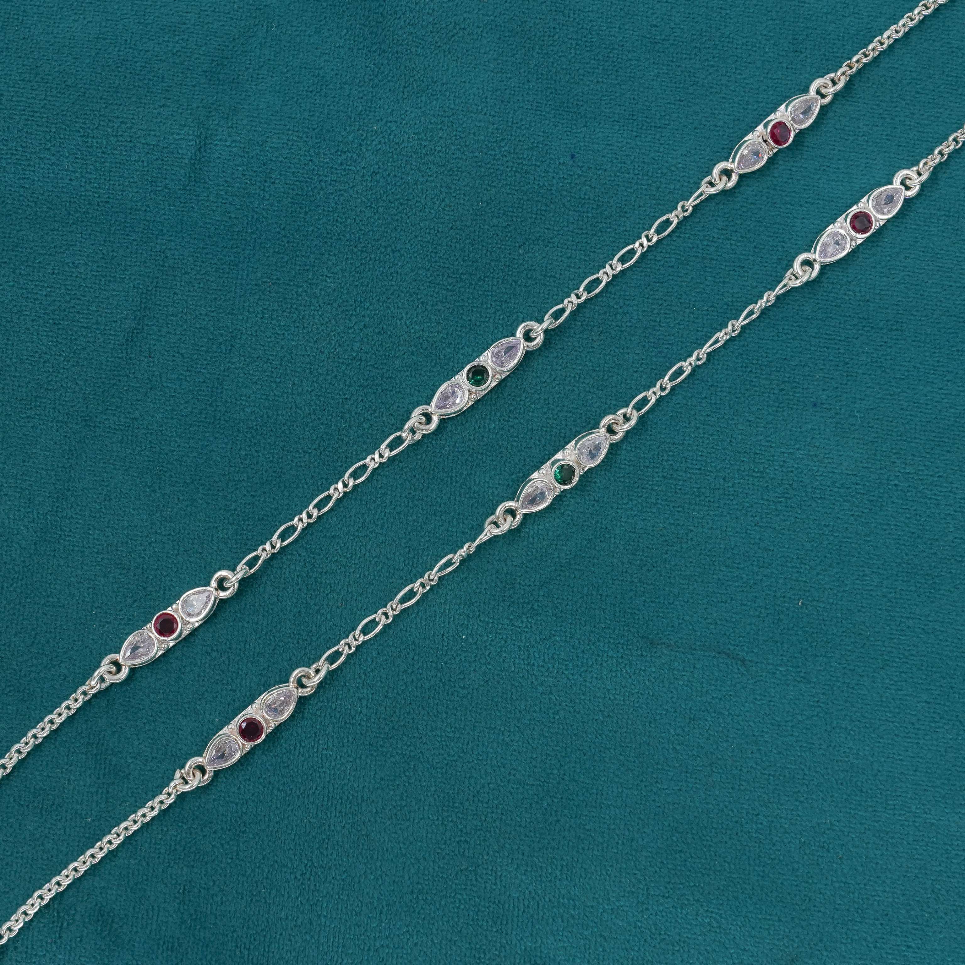 Silver Gemstone Anklets