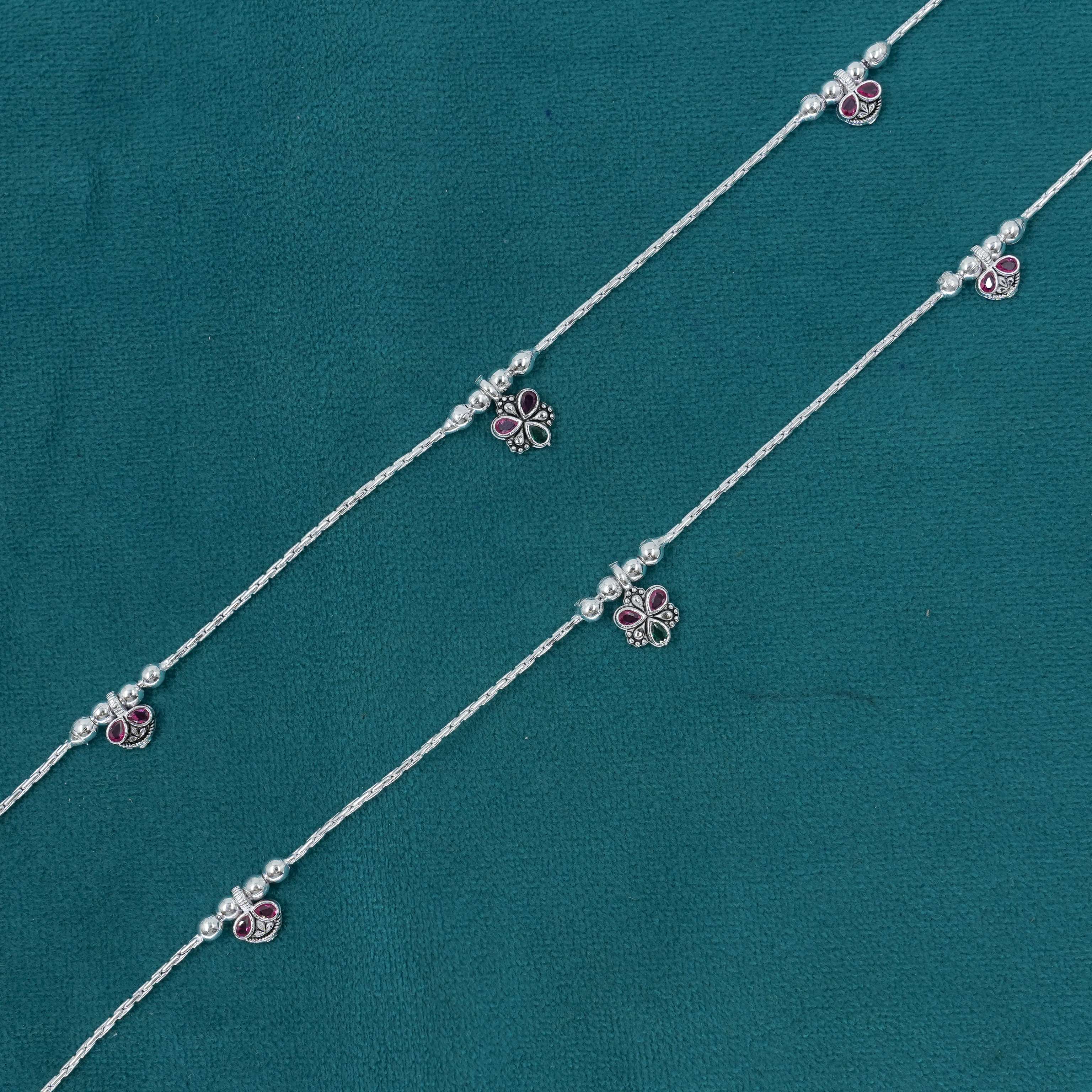 Ved Jewellers - Silver Flower Anklets