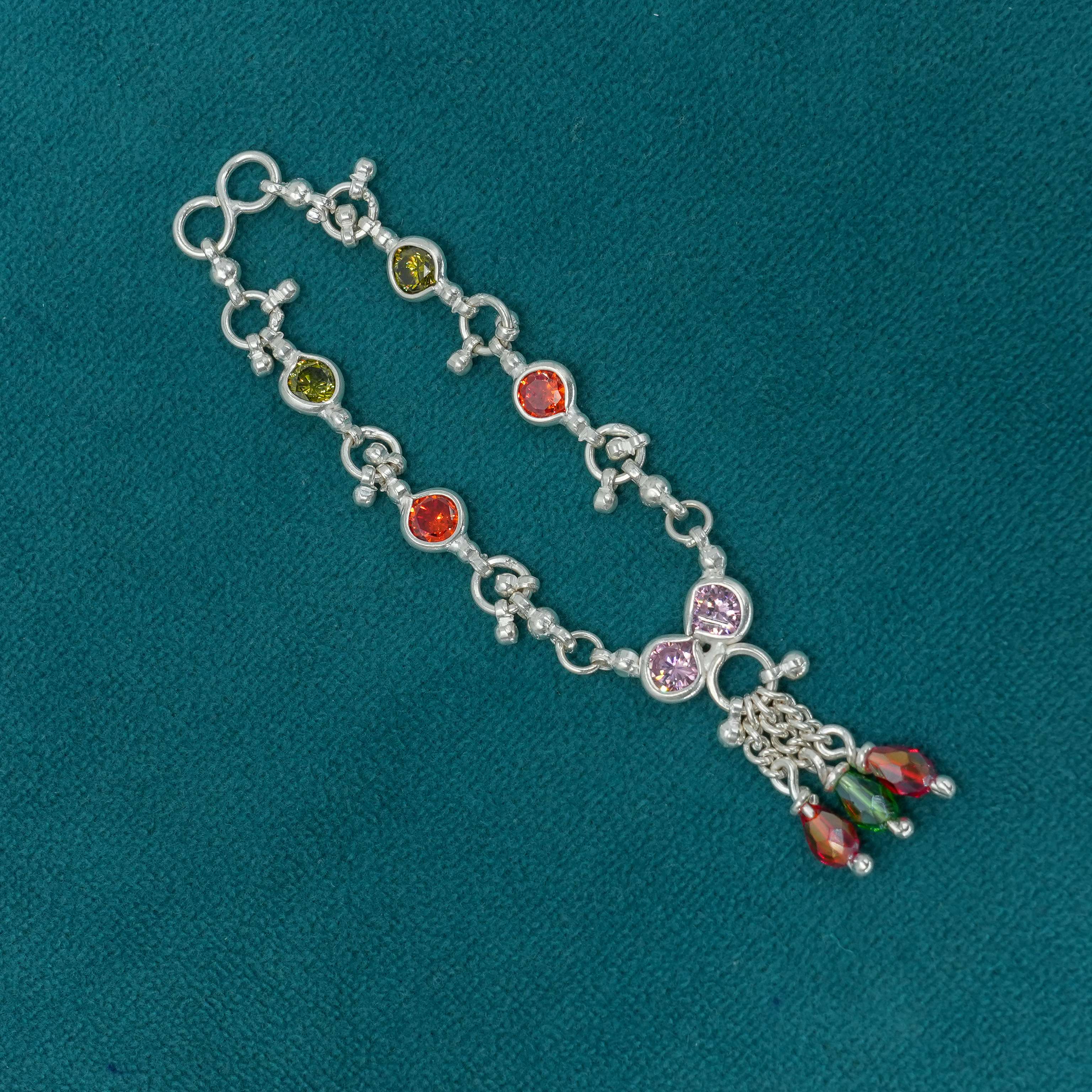 Ved Jewellers - Silver Gemstone Anklet