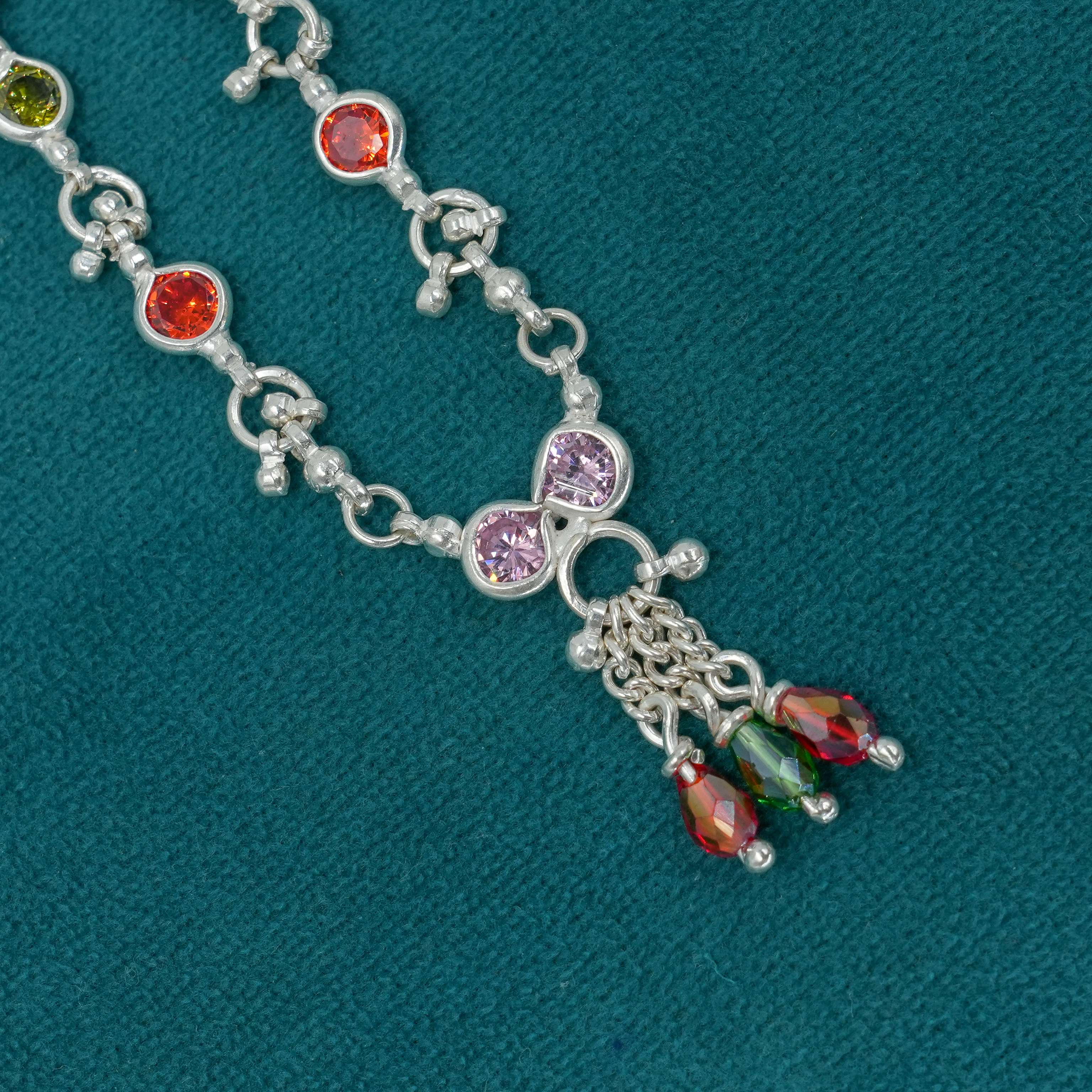 Ved Jewellers - Silver Gemstone Anklet