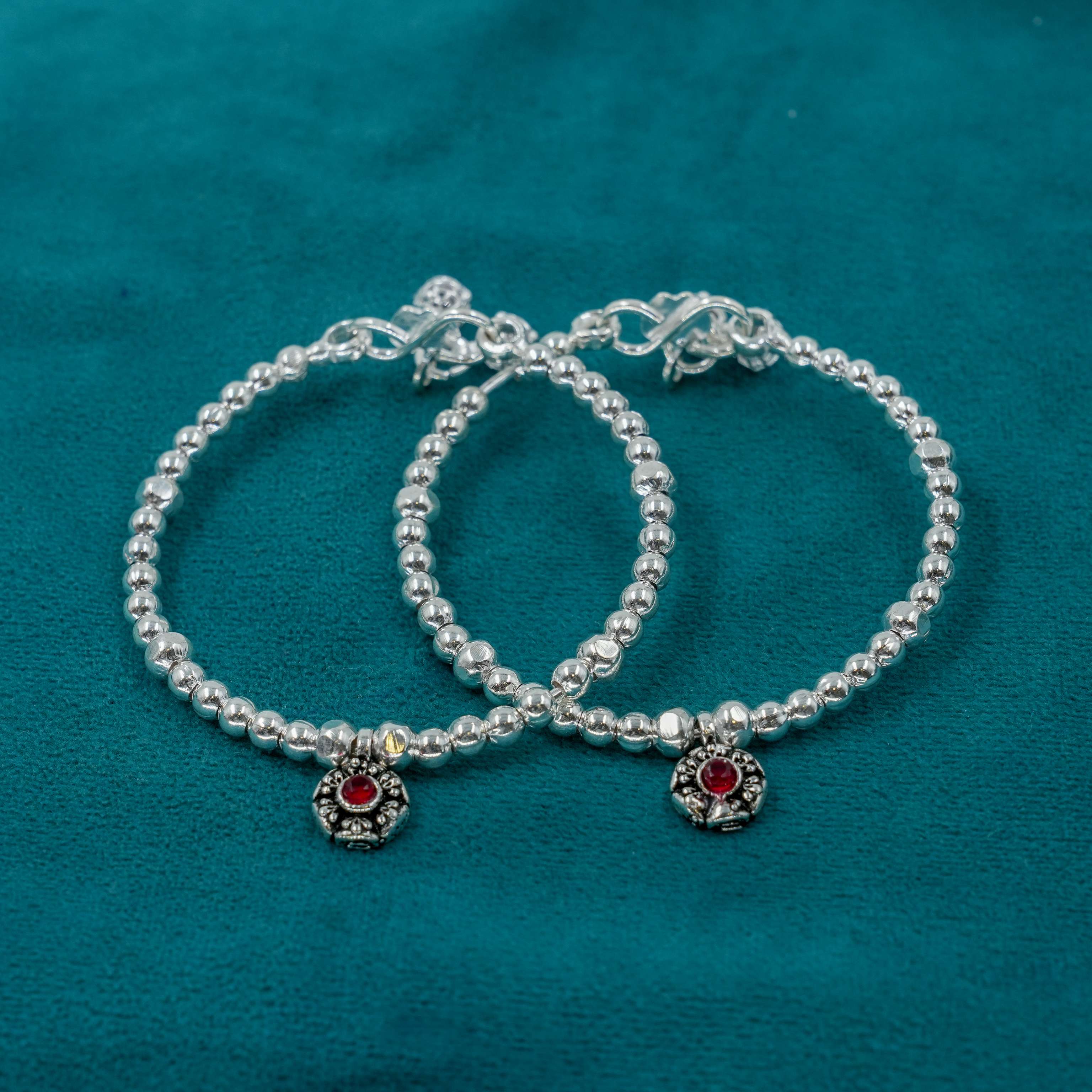 Ved Jewellers - Silver Beaded Anklets