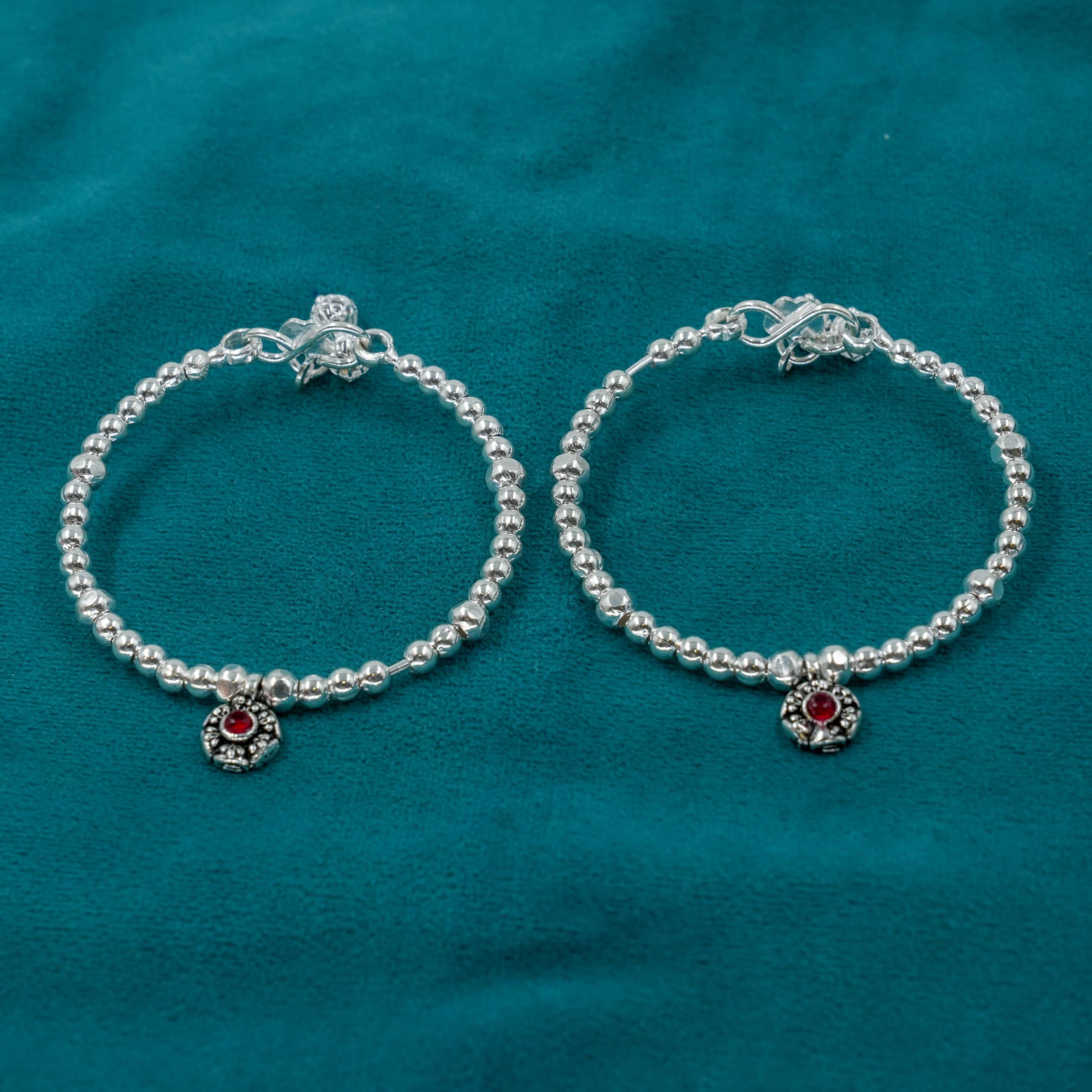 Silver Beaded Anklets