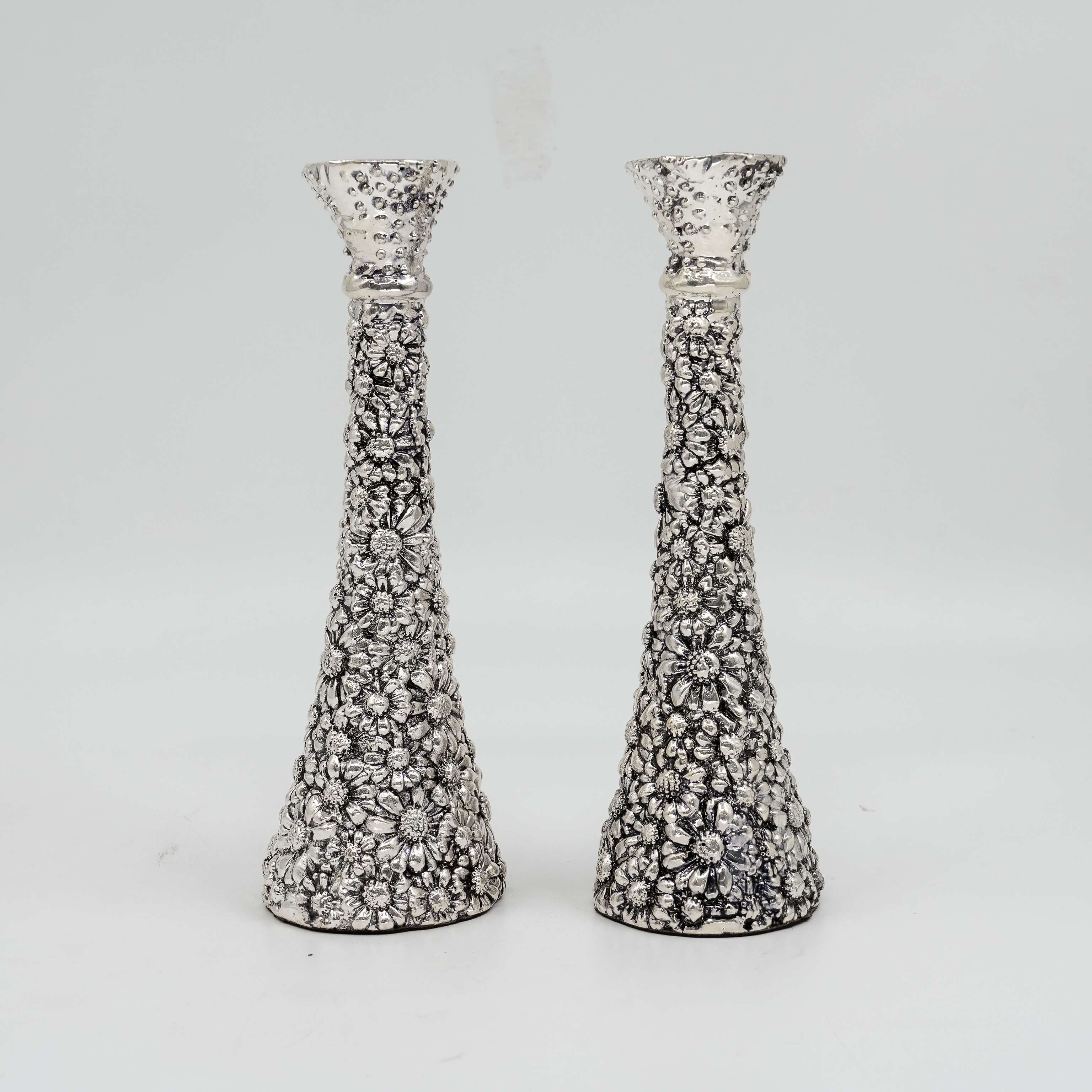 Silver Floral Candle Stands