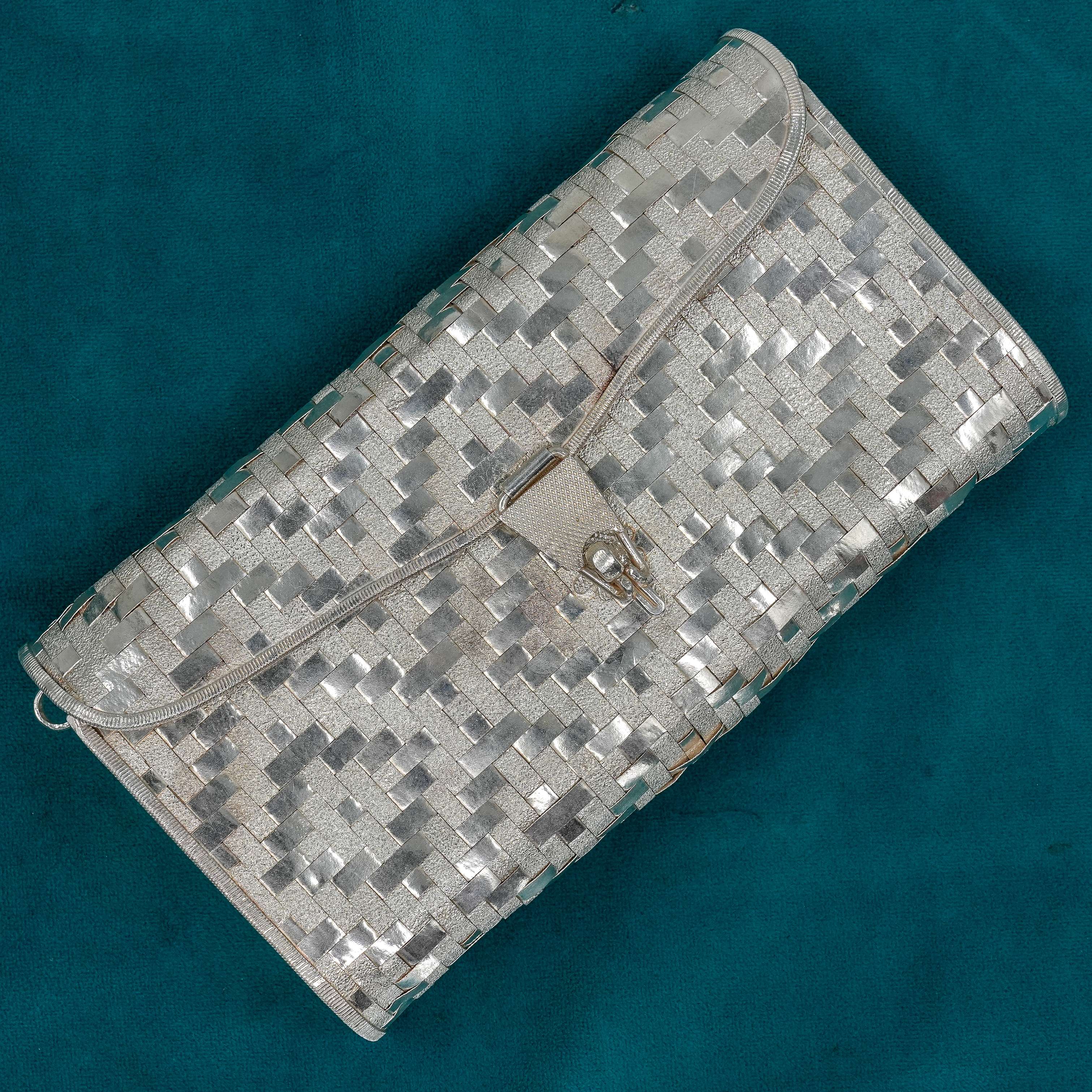 Silver Woven Clutch