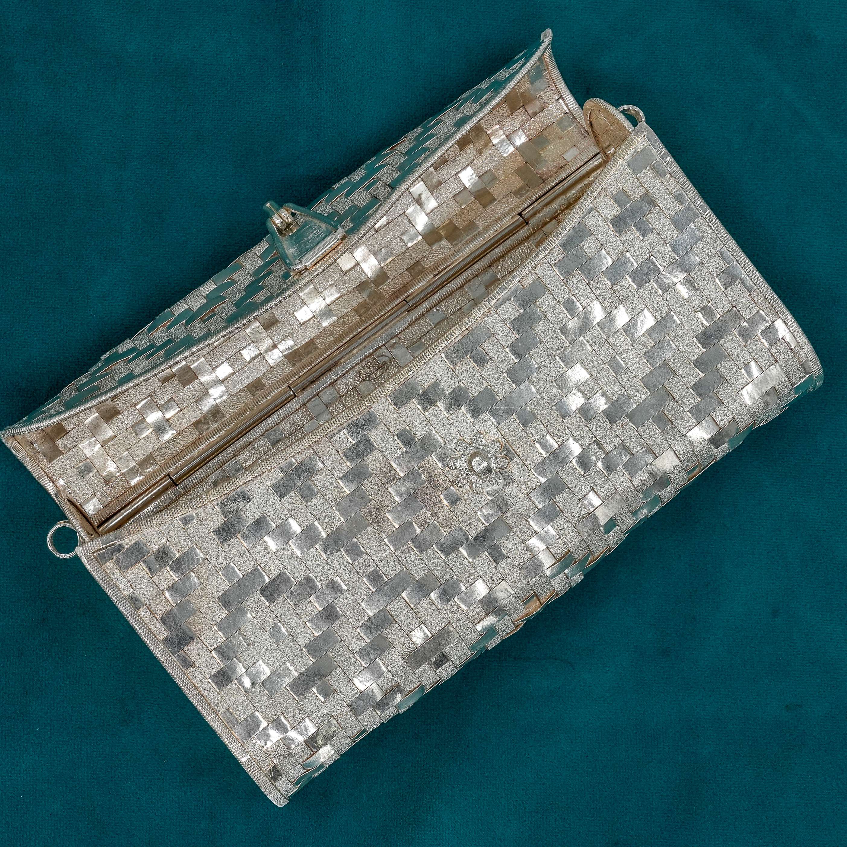 Silver Woven Clutch