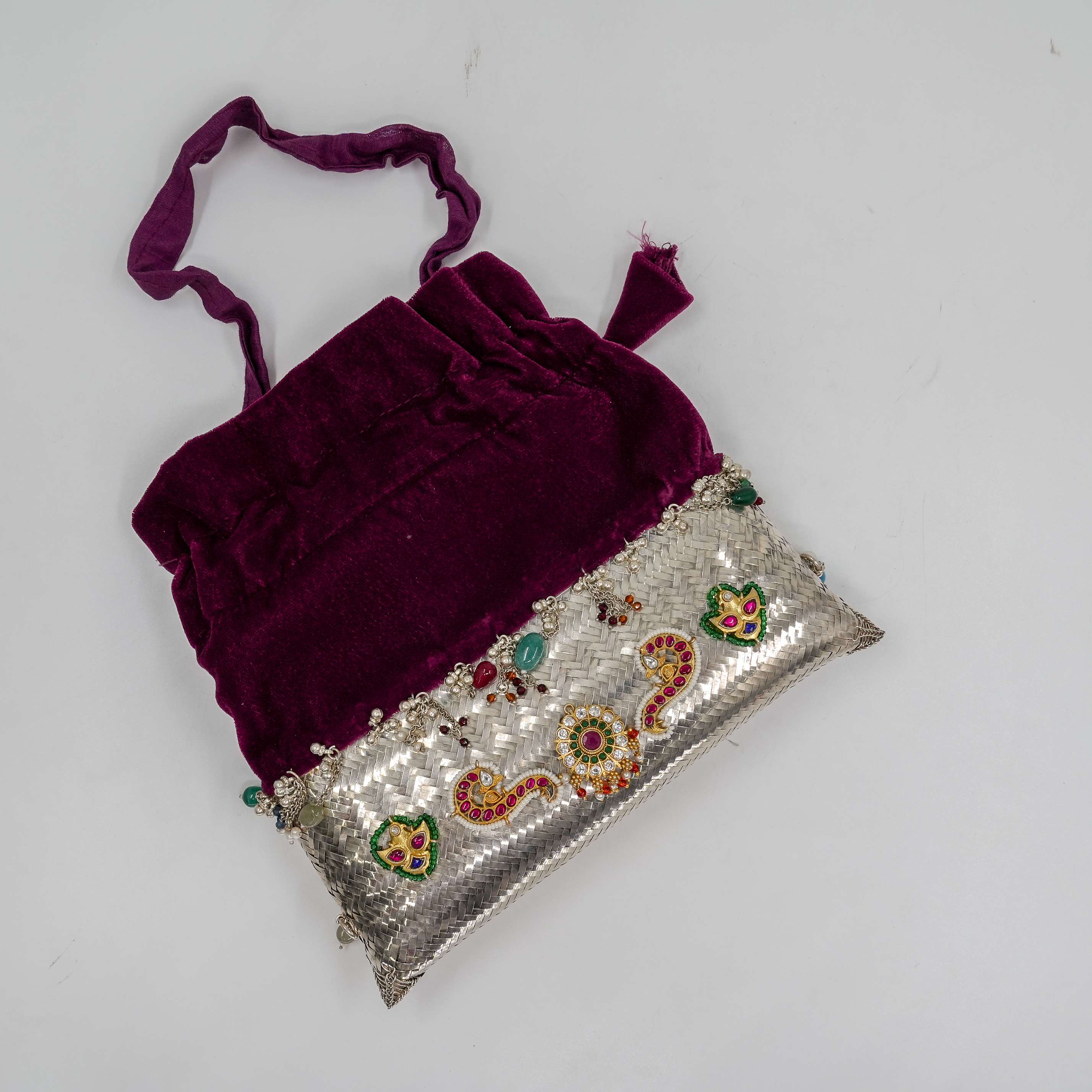 Ved Jewellers - Velvet Purse Embossed Silver