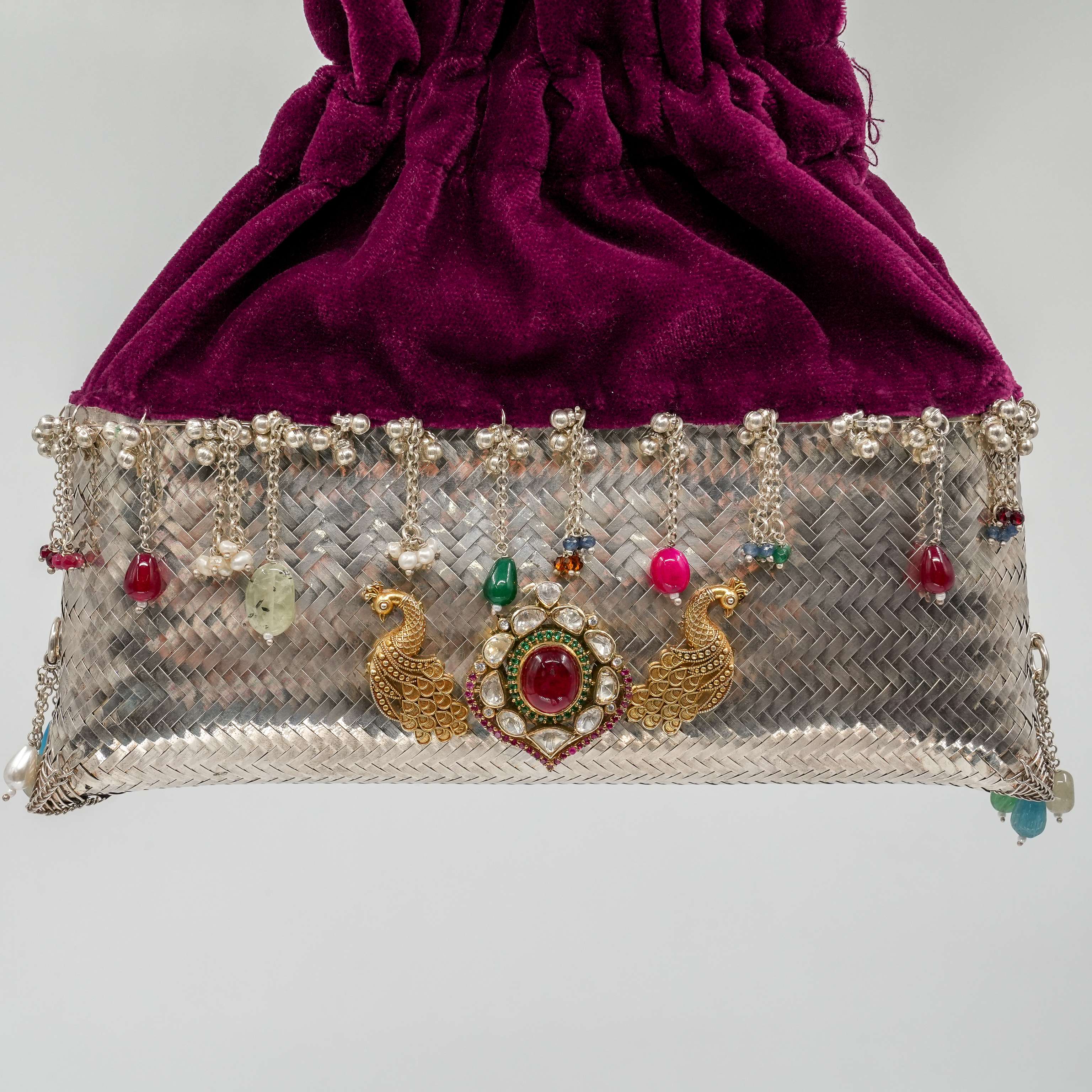 Velvet Purse Embossed Silver