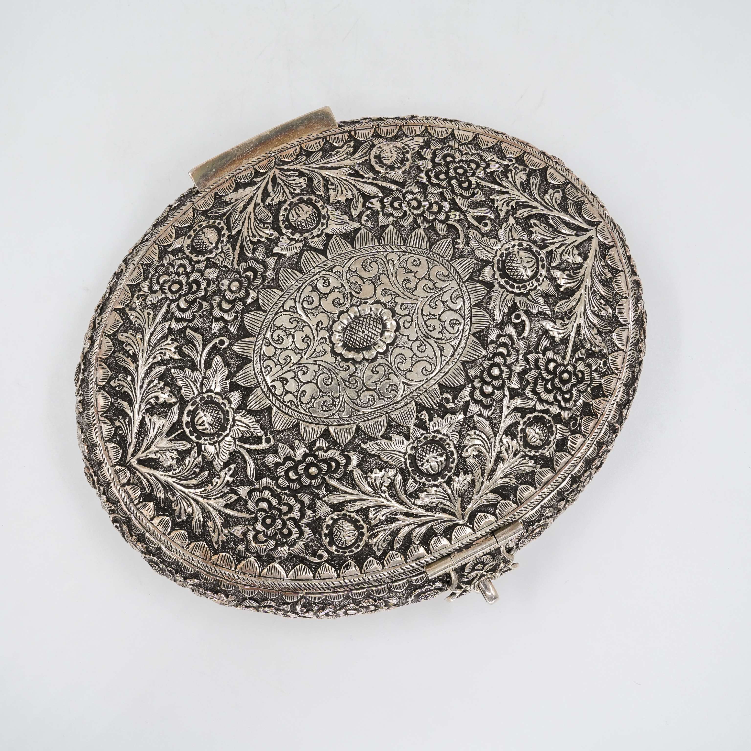 Ved Jewellers - Silver Floral Oval Box
