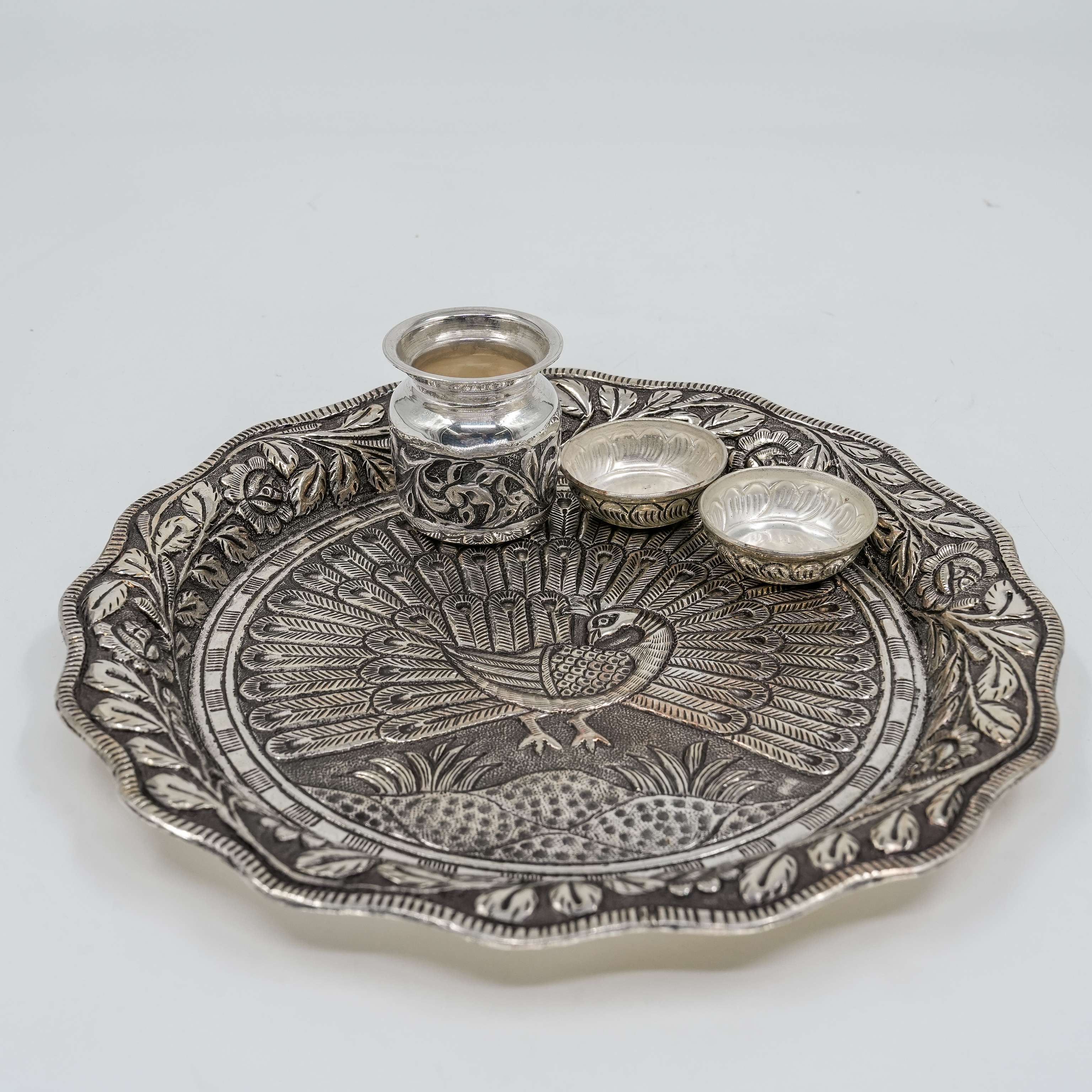 Ved Jewellers - Silver Peacock Pooja Thali