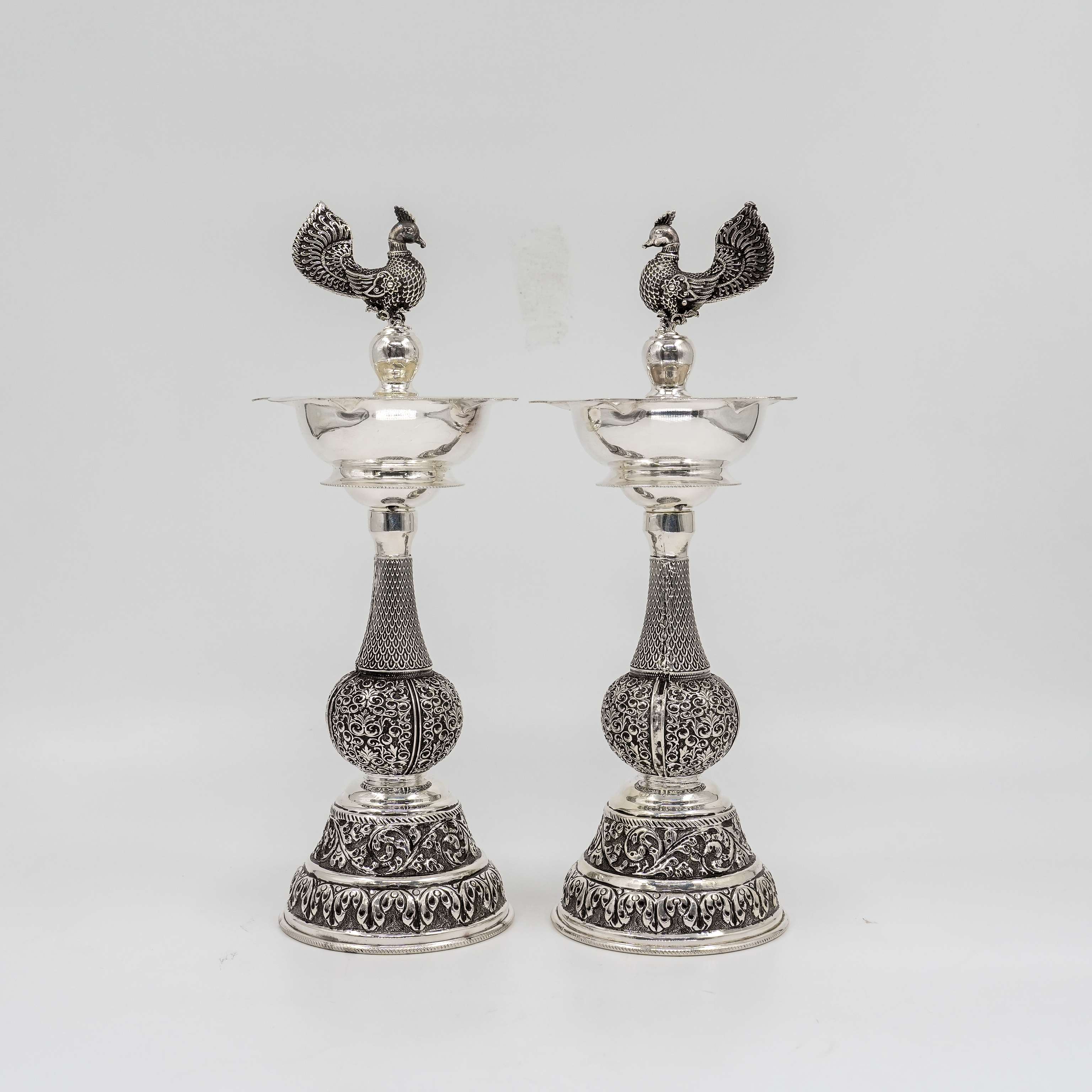 Ved Jewellers - Silver Peacock Lamps
