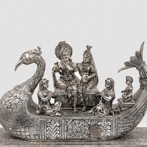 Ved Jewellers - Silver Peacock Boat Showpiece