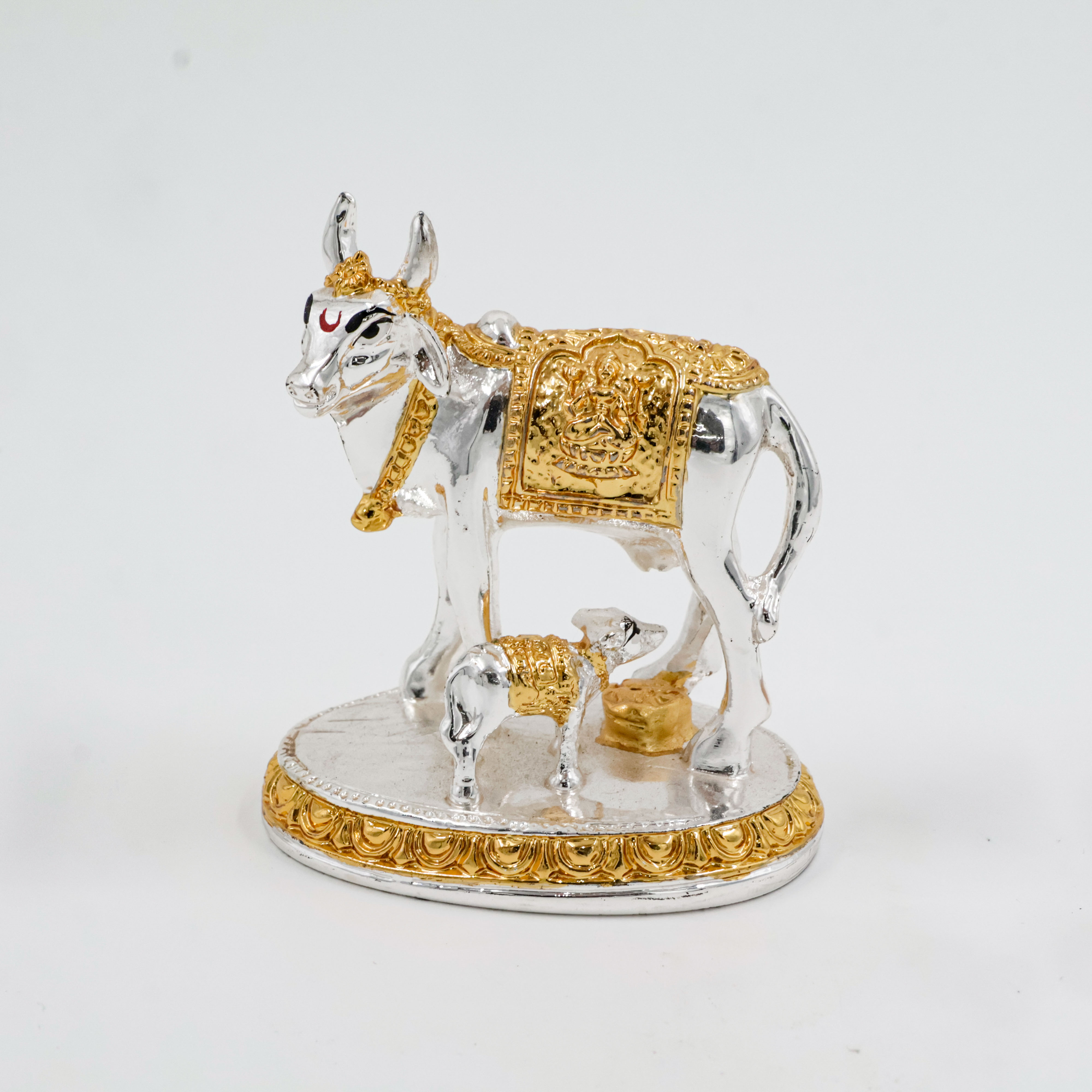 Silver Coated Cow With Calf Golden