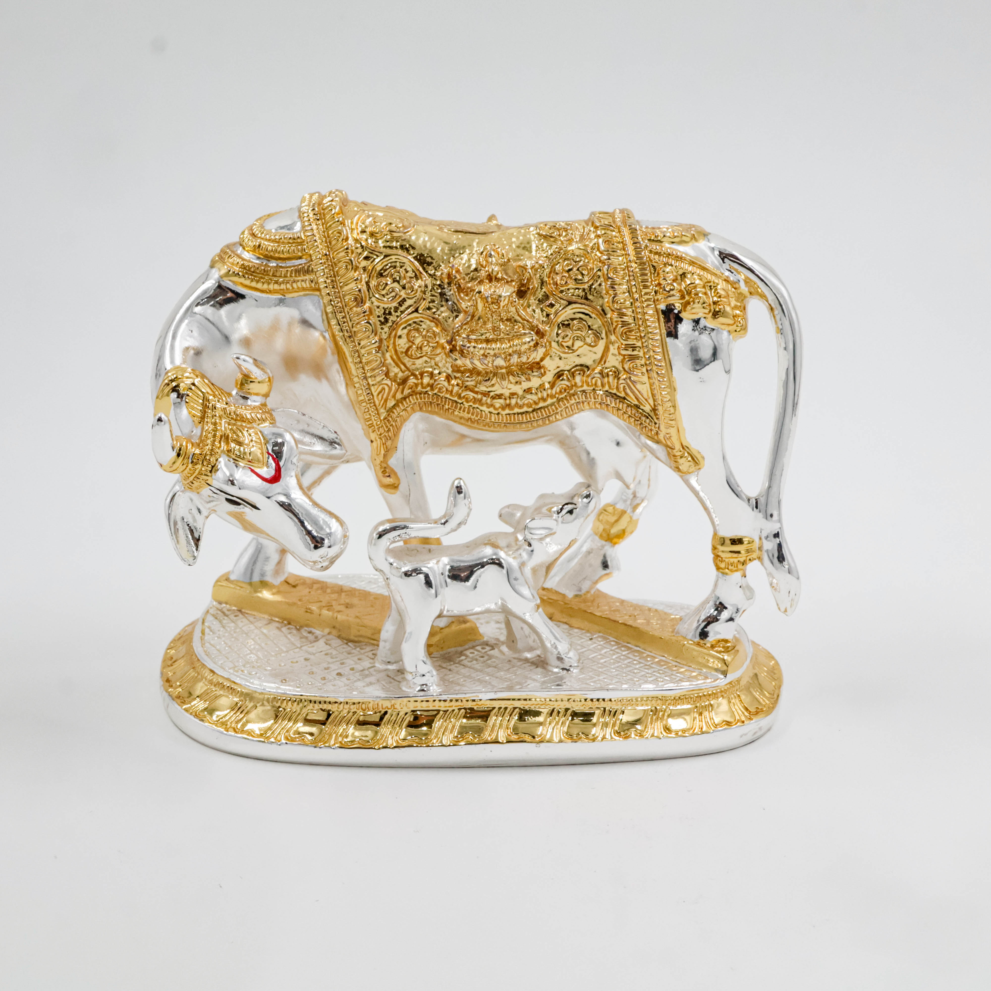 Silver Coated Cow With Calf Golden