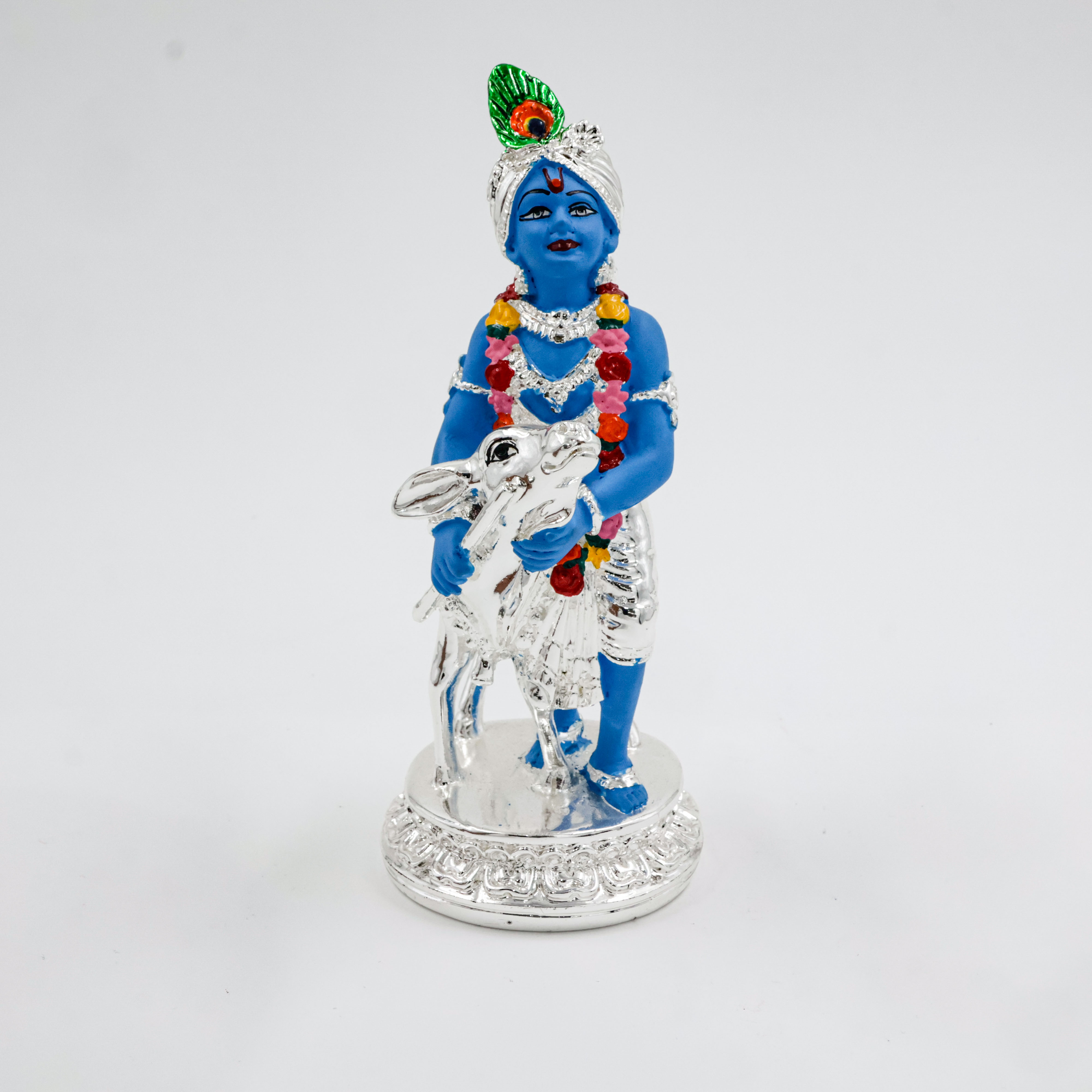 Silver Coated Krishna Ji WIth Cow