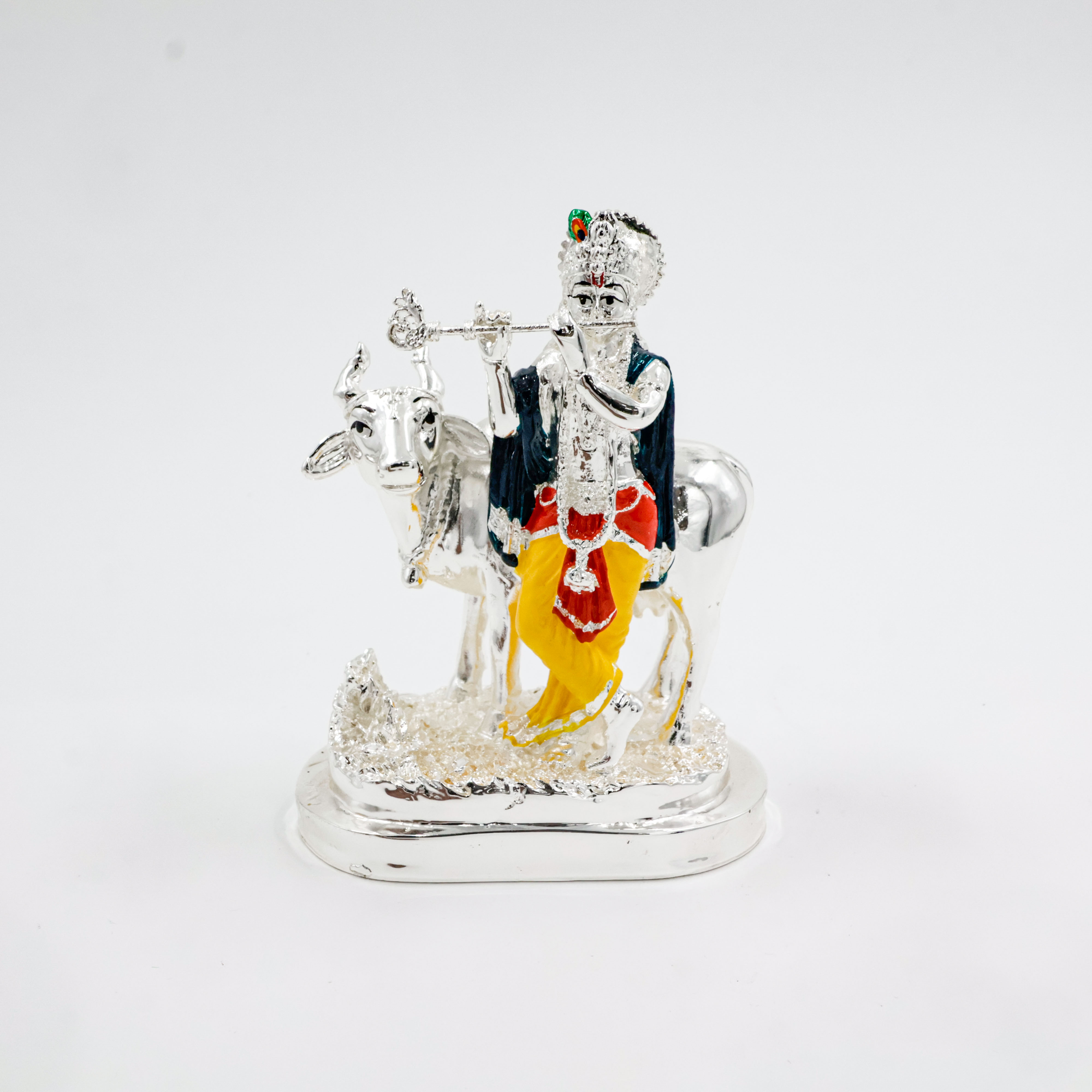 Silver Coated Krishna Ji WIth Cow