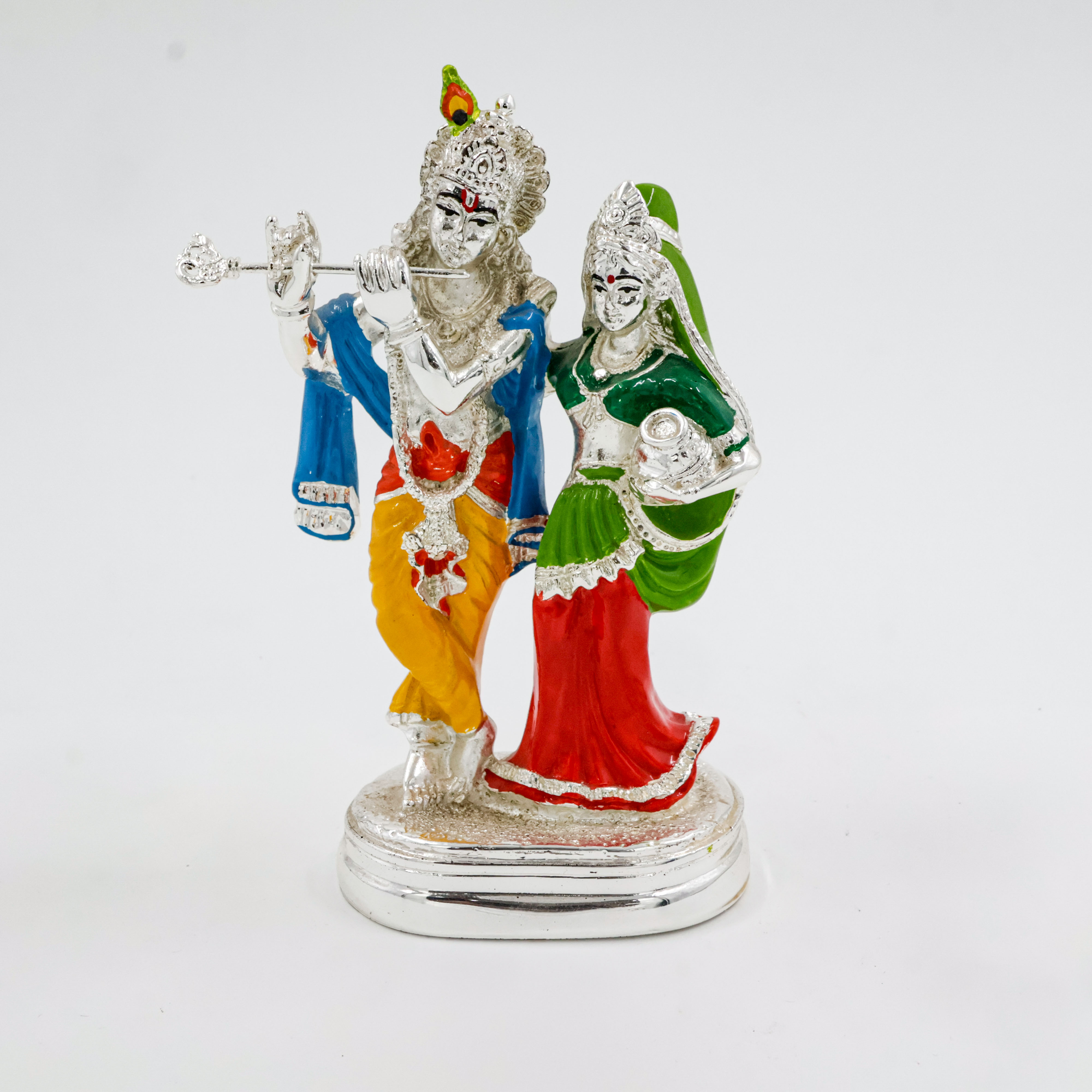 Silver Coated Coloured Radha Krishna