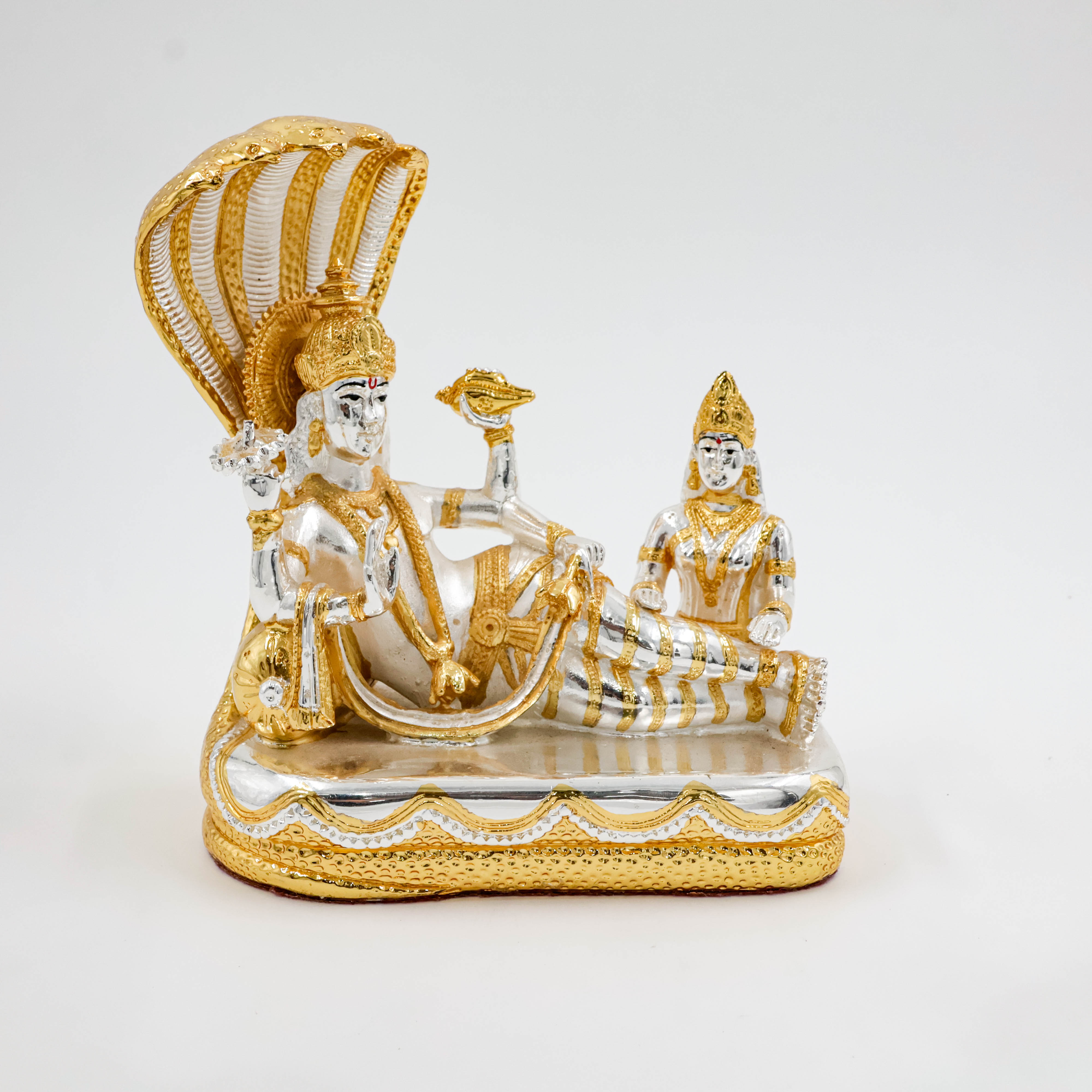 Silver Coated Vishnu Ji with Lakshmi Ji