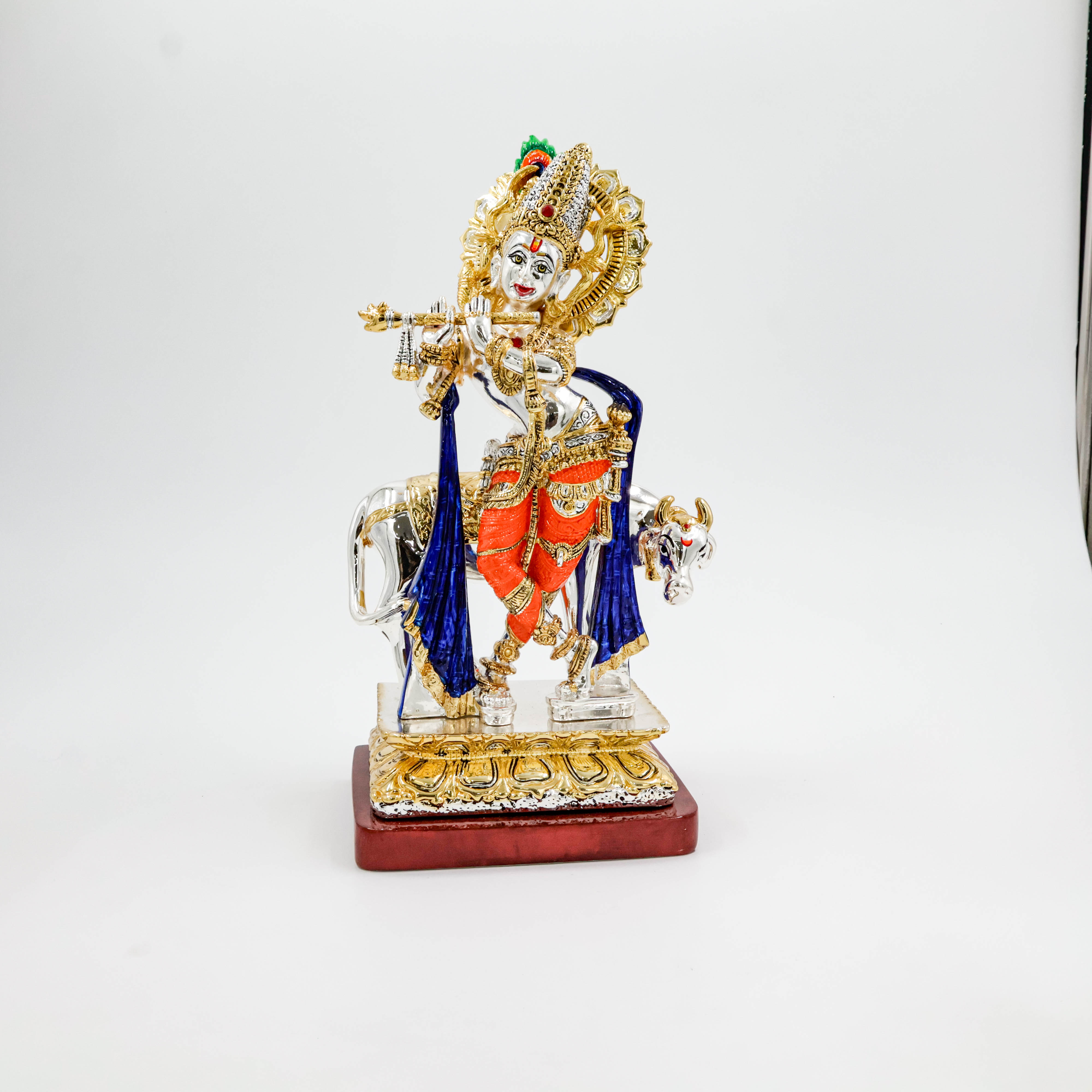 Silver Coated Krishna With Calf