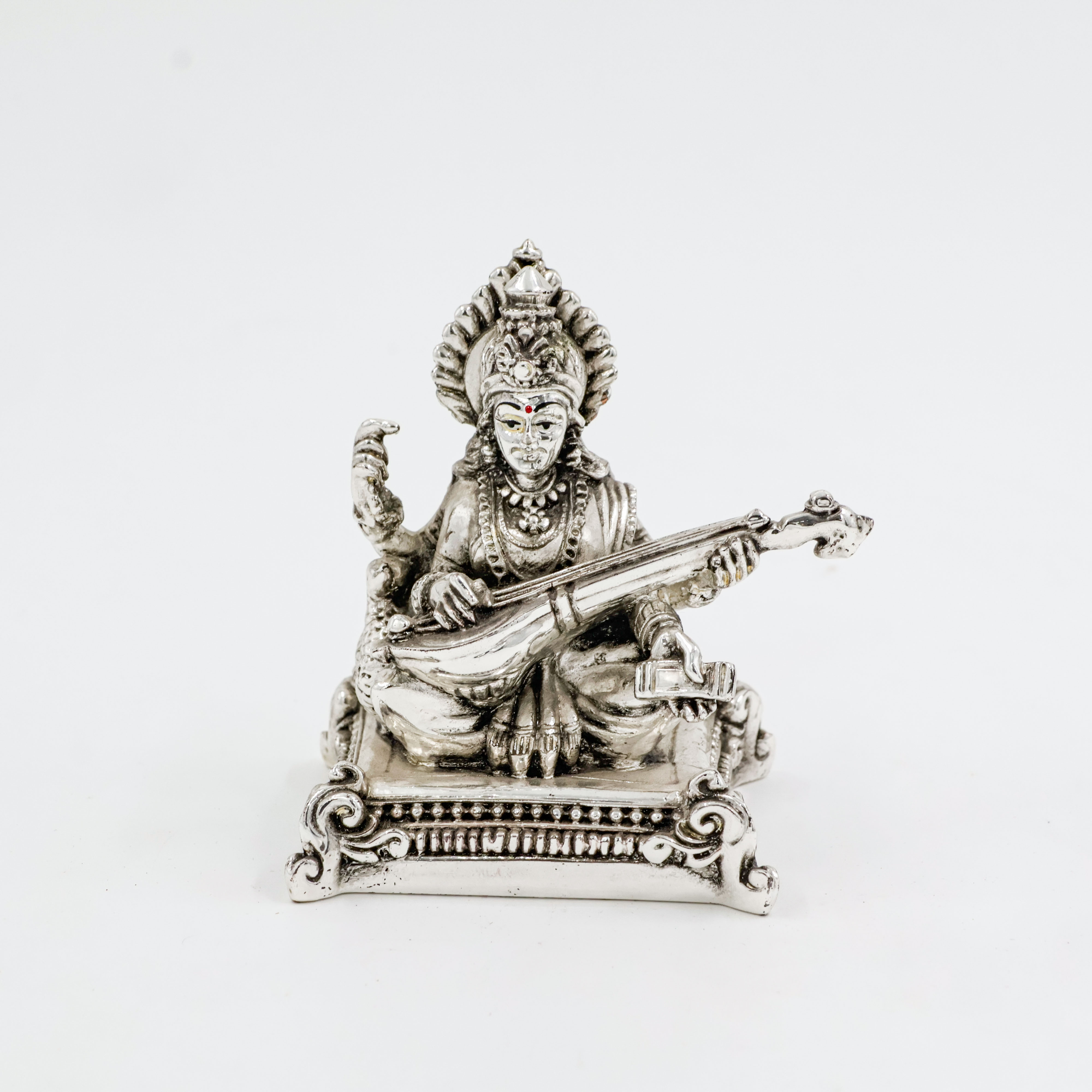 Silver Coated Antique Finish Saraswati Ji