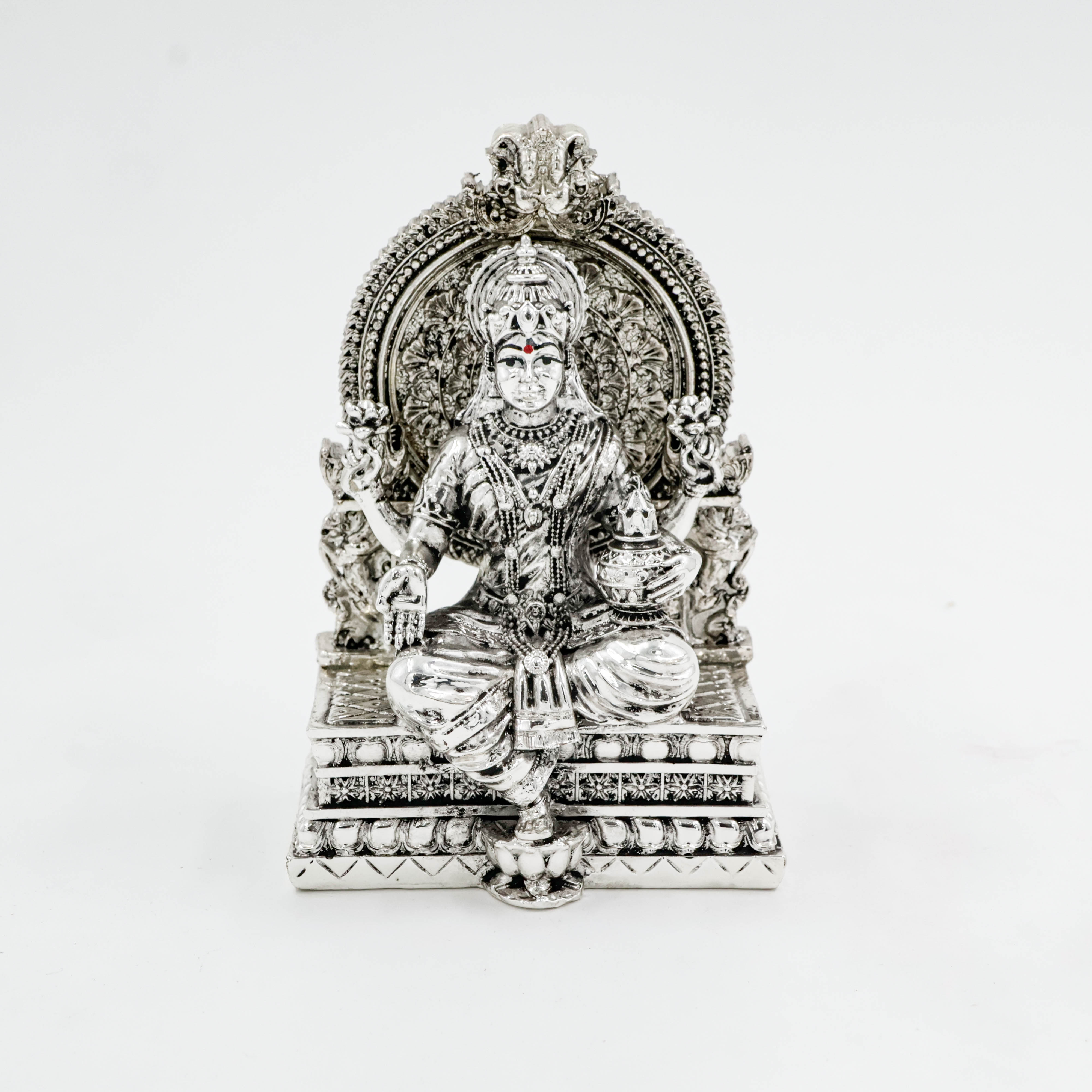 Silver Coated Laxmi Ji In Antique Finsh