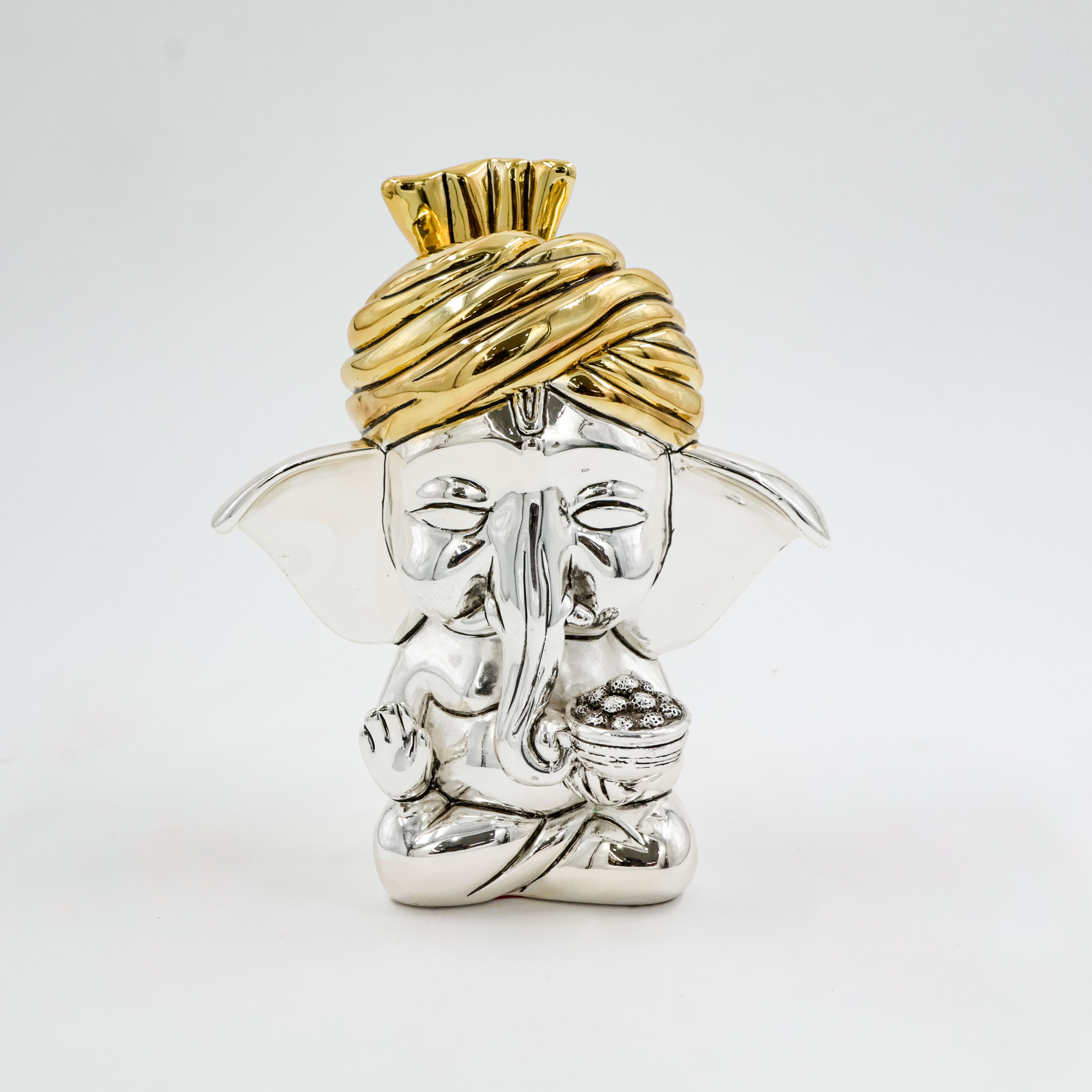 Ganesh Ji With Golden Mukuth Silver Coated