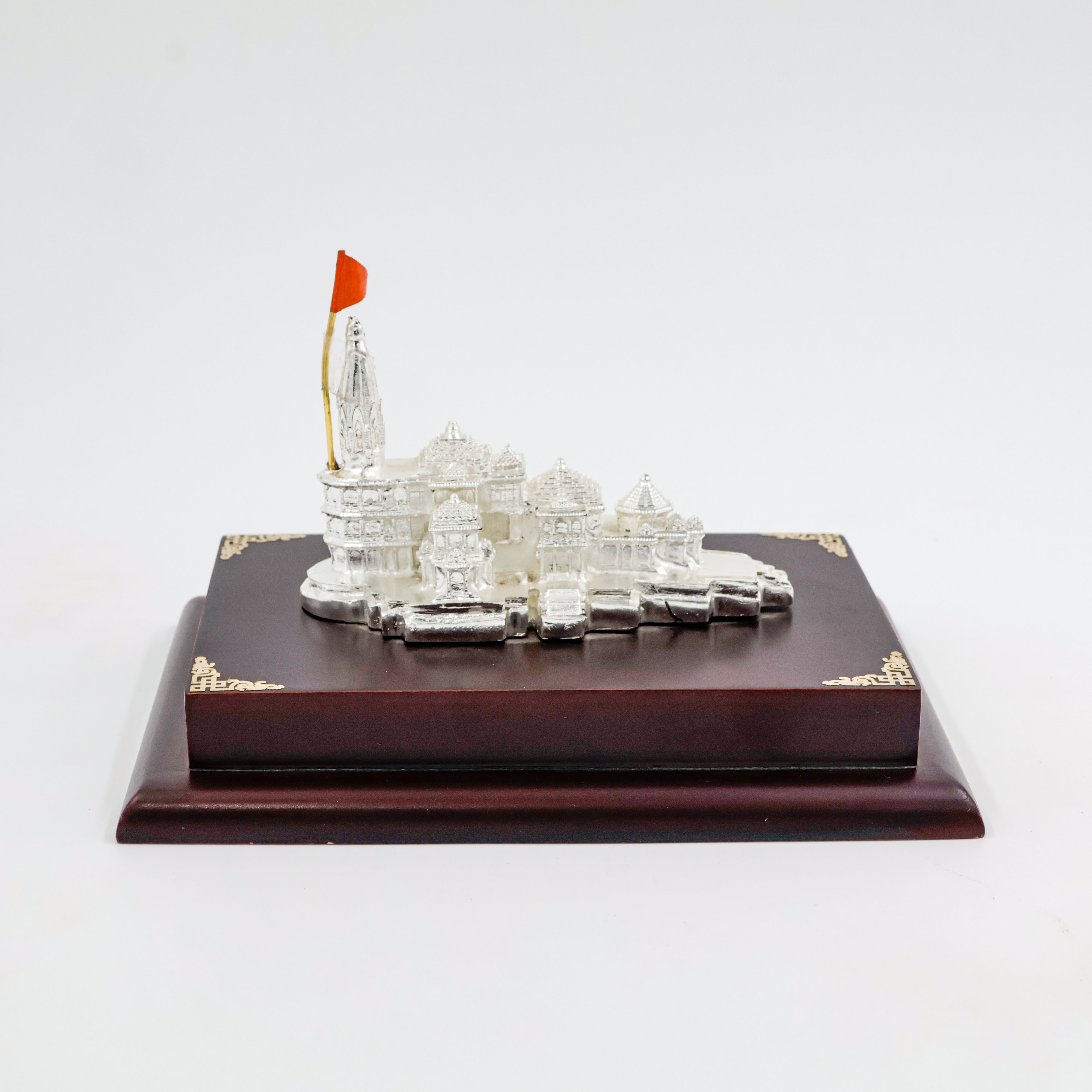 Silver Coated Ram Mandir With Brown Base