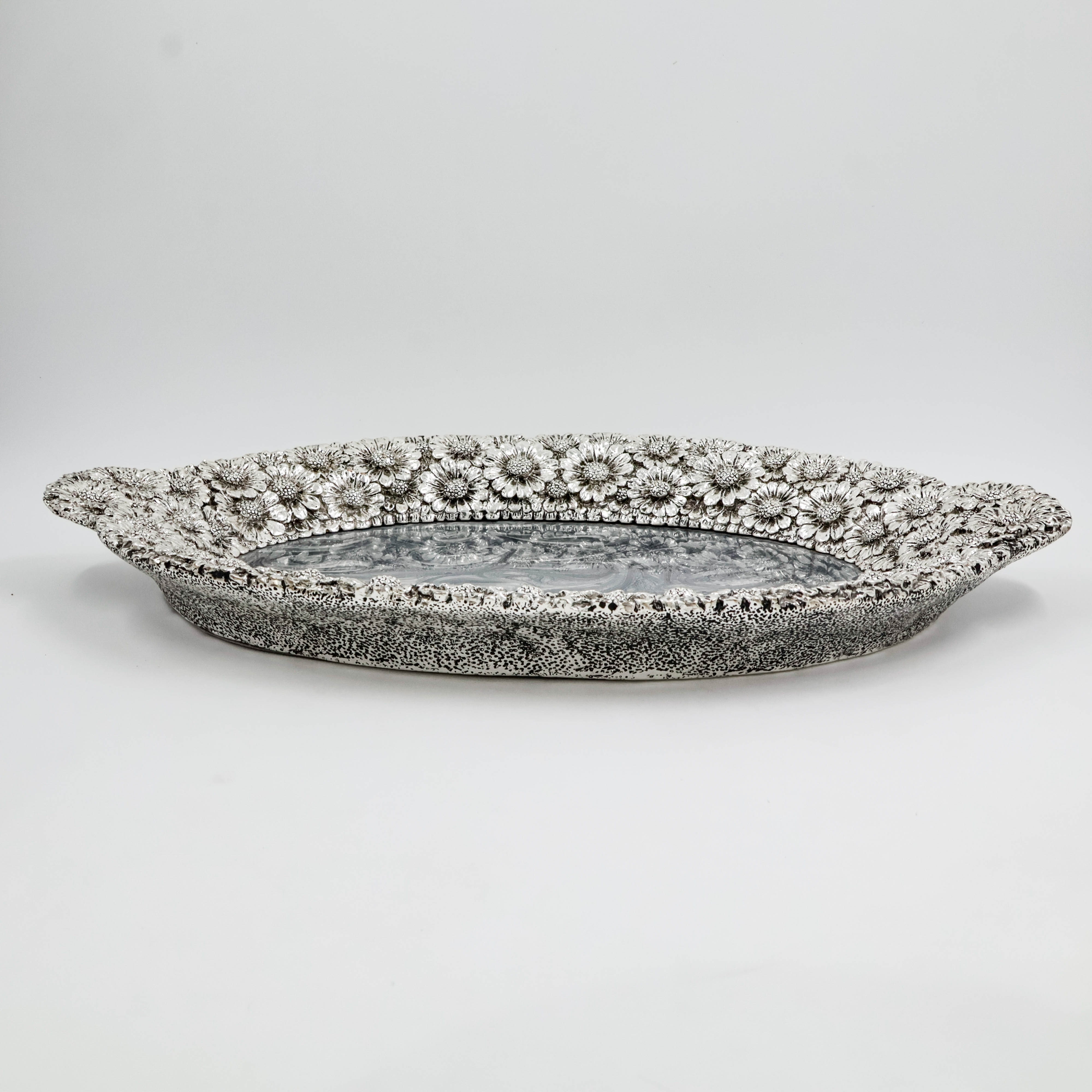 Silver Tray With Marble Design