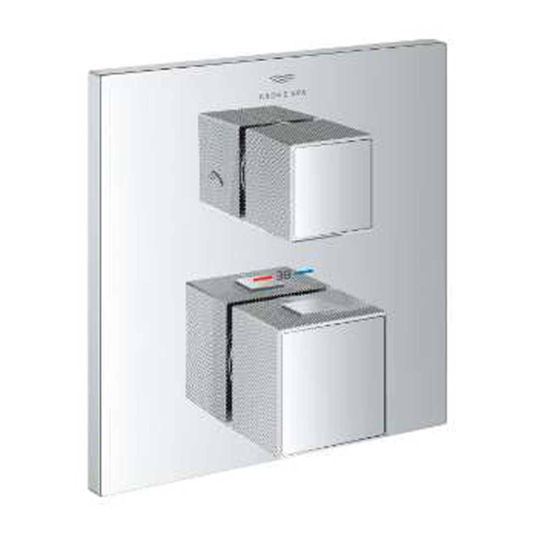 GROHE Grohtherm Cube Thermostatic Shower Mixer with 2 Outlets Chrome Knurled Handle