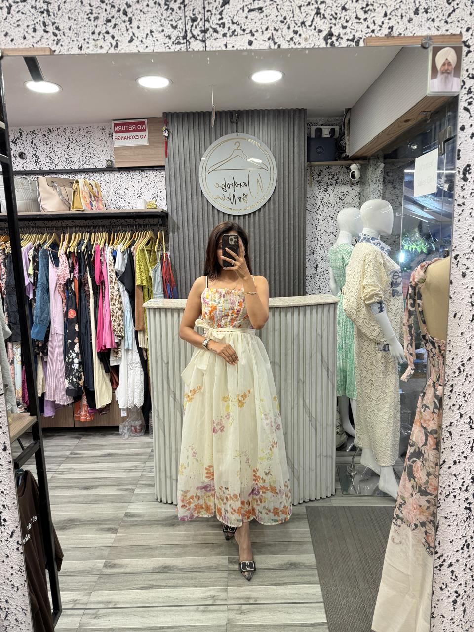 Wardrobe By Neha - Yellow Floral Tissue Fabric Dress