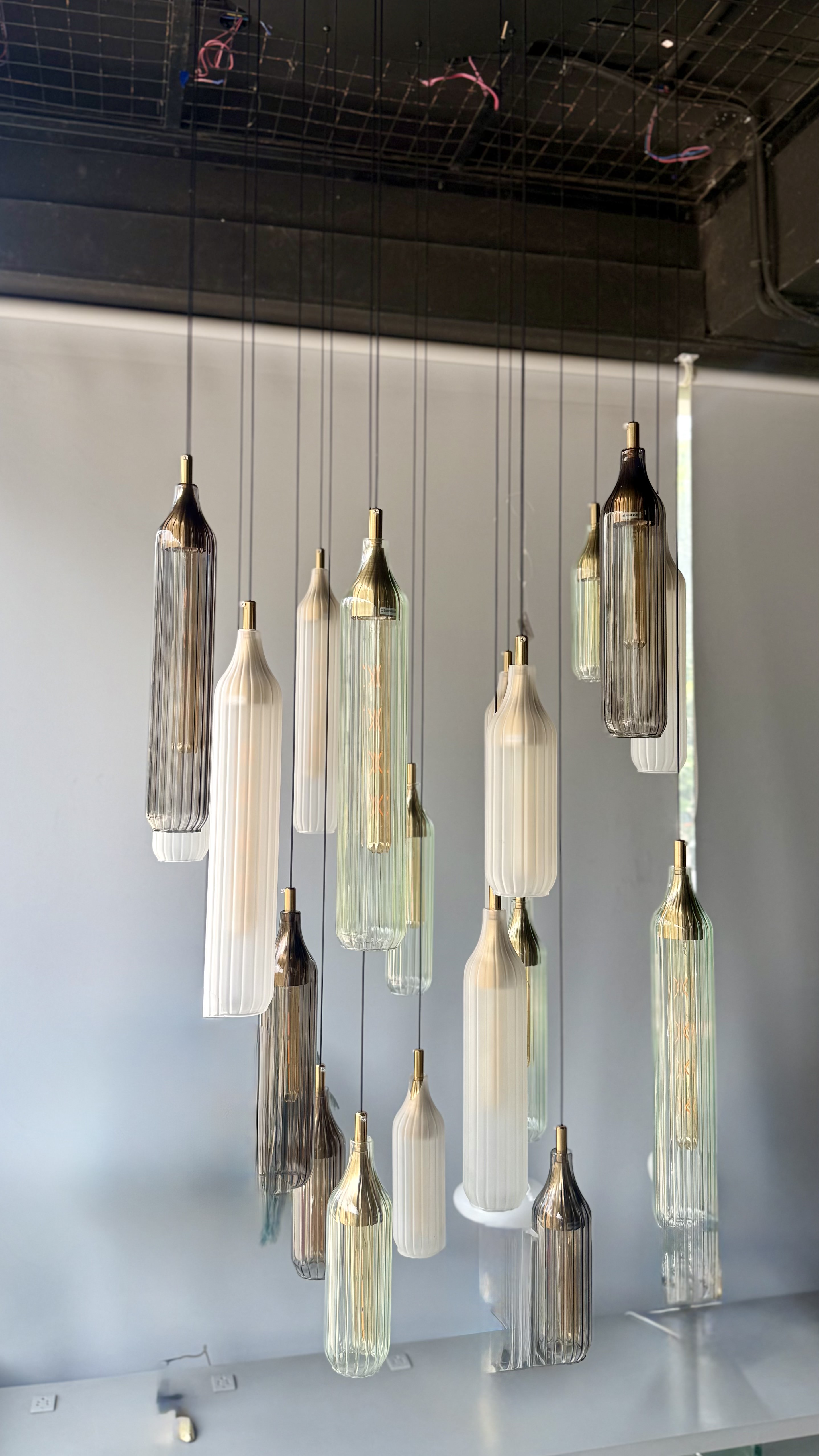 Beyond Lights - Tall Ribbed Glass Bottle Pendant Cluster