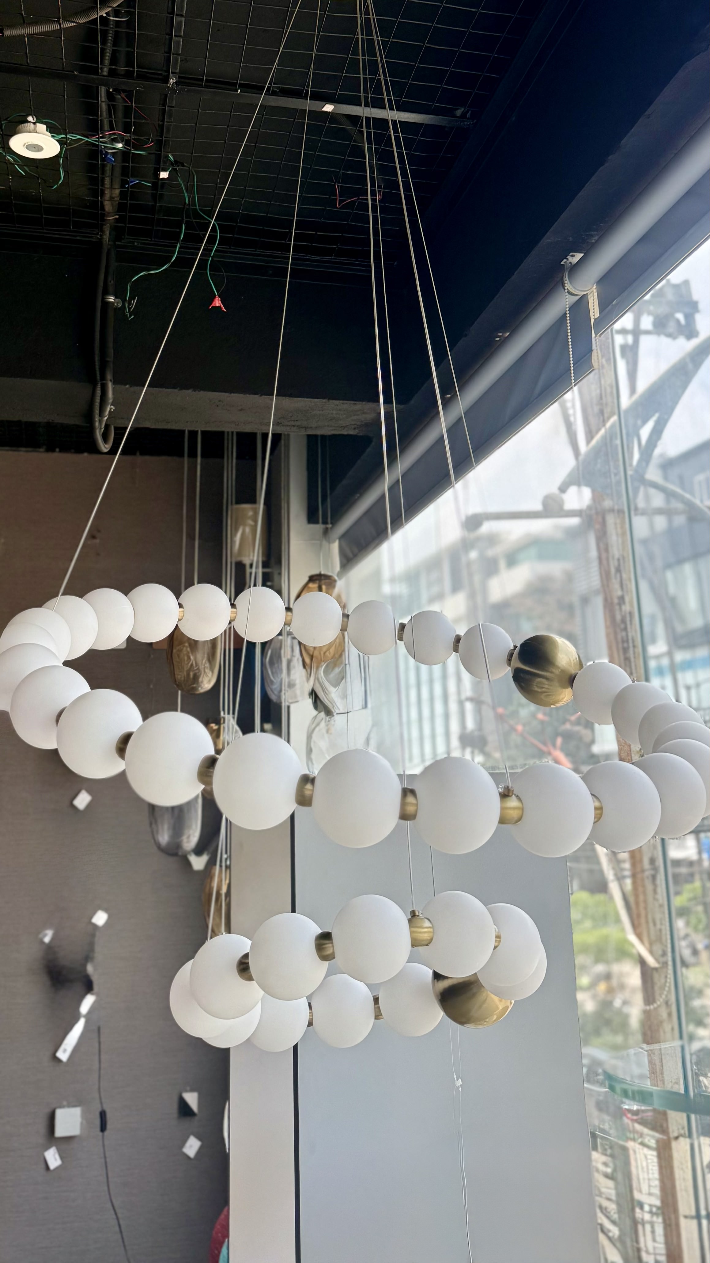 Beyond Lights - Double Orbit Frosted Globe Ring Chandelier